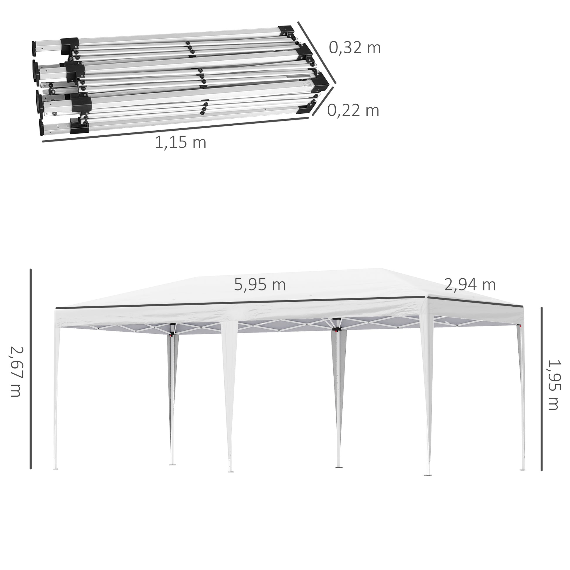 Outsunny Carpa Plegable 6x3 m Cenador de Jardín Gazebo con Altura Ajustable en 3 Niveles Bolsa de Transporte Marco de Acero Anti-UV para Patio Fiestas Camping Blanco