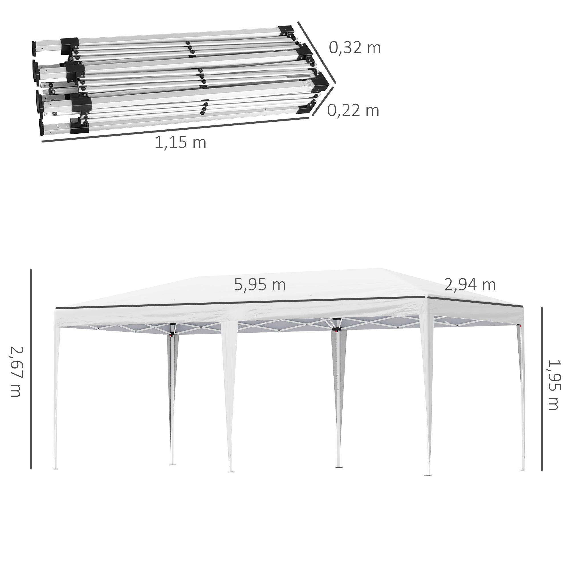 Outsunny Carpa Plegable 6x3 m Cenador de Jardín Gazebo con Altura Ajustable en 3 Niveles Bolsa de Transporte Marco de Acero Anti-UV para Patio Fiestas Camping Blanco
