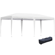 Outsunny Carpa Plegable 6x3 m Cenador de Jardín Gazebo con Altura Ajustable en 3 Niveles Bolsa de Transporte Marco de Acero Anti-UV para Patio Fiestas Camping Blanco