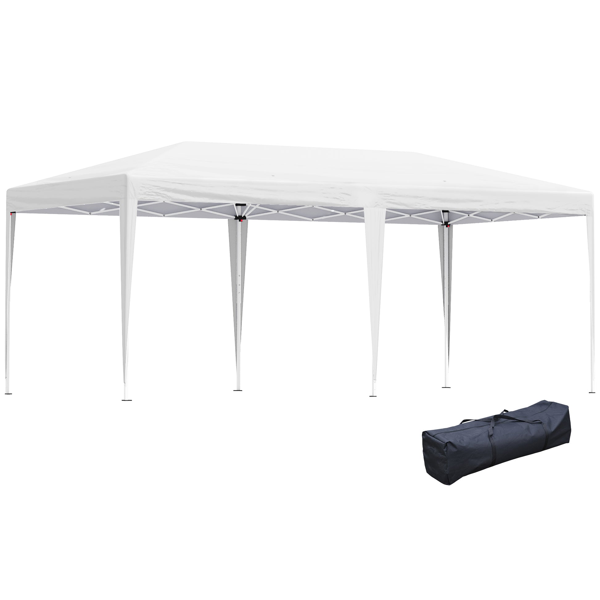 Outsunny Carpa Plegable 6x3 m Cenador de Jardín Gazebo con Altura Ajustable en 3 Niveles Bolsa de Transporte Marco de Acero Anti-UV para Patio Fiestas Camping Blanco