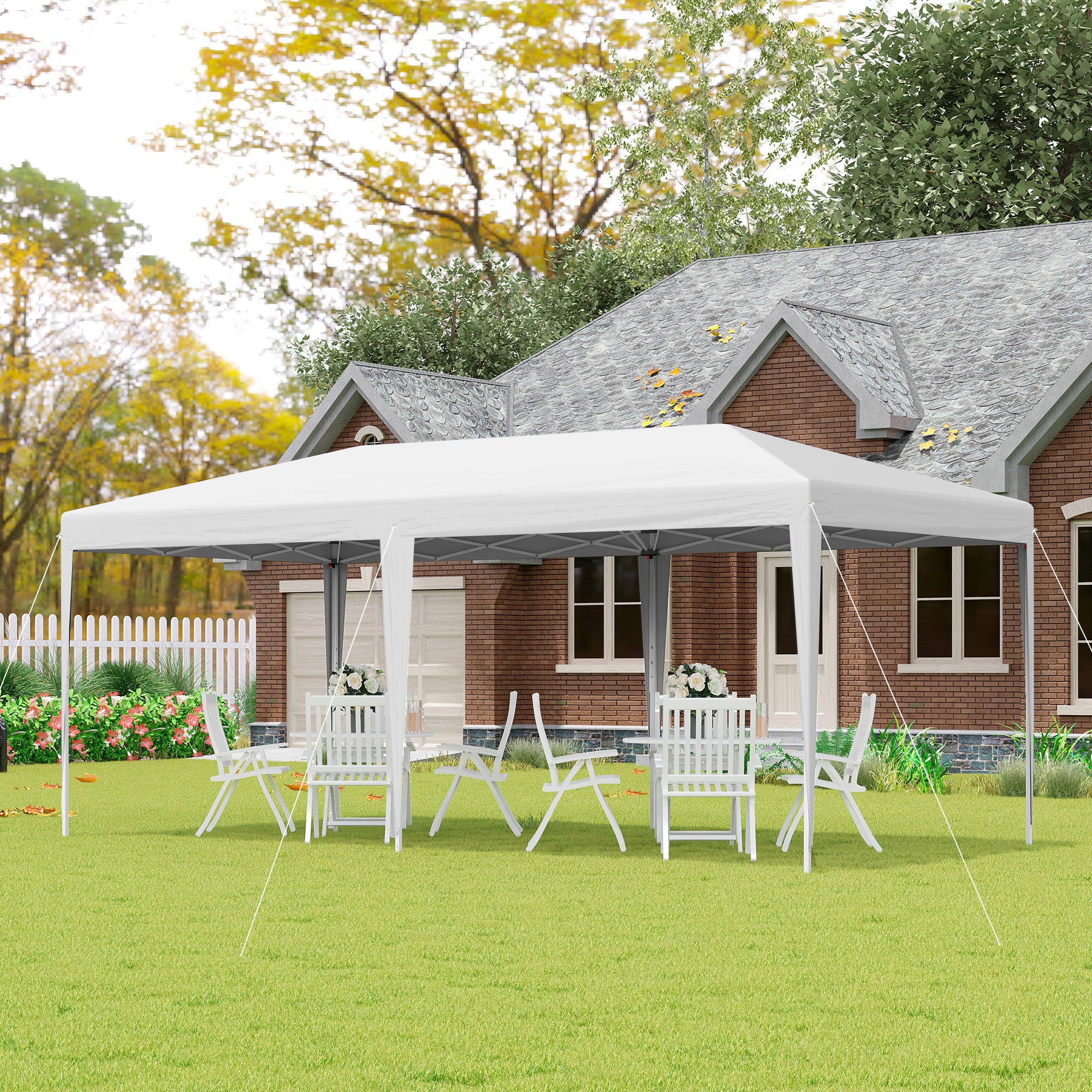 Outsunny Carpa Plegable 6x3 m Cenador de Jardín Gazebo con Altura Ajustable en 3 Niveles Bolsa de Transporte Marco de Acero Anti-UV para Patio Fiestas Camping Blanco