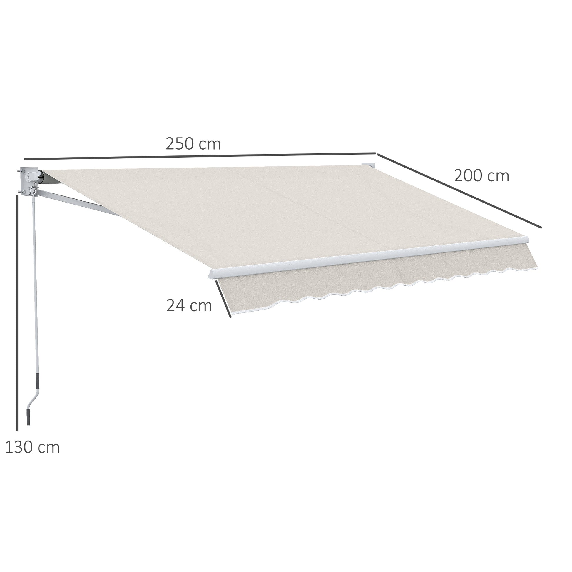 Outsunny Toldo Manual Retráctil 200x250 cm Toldo para Balcón con Manivela de Metal Impermeable y Anti-UV Toldo Enrollable de Exterior para Jardín Terraza Ventanas Crema
