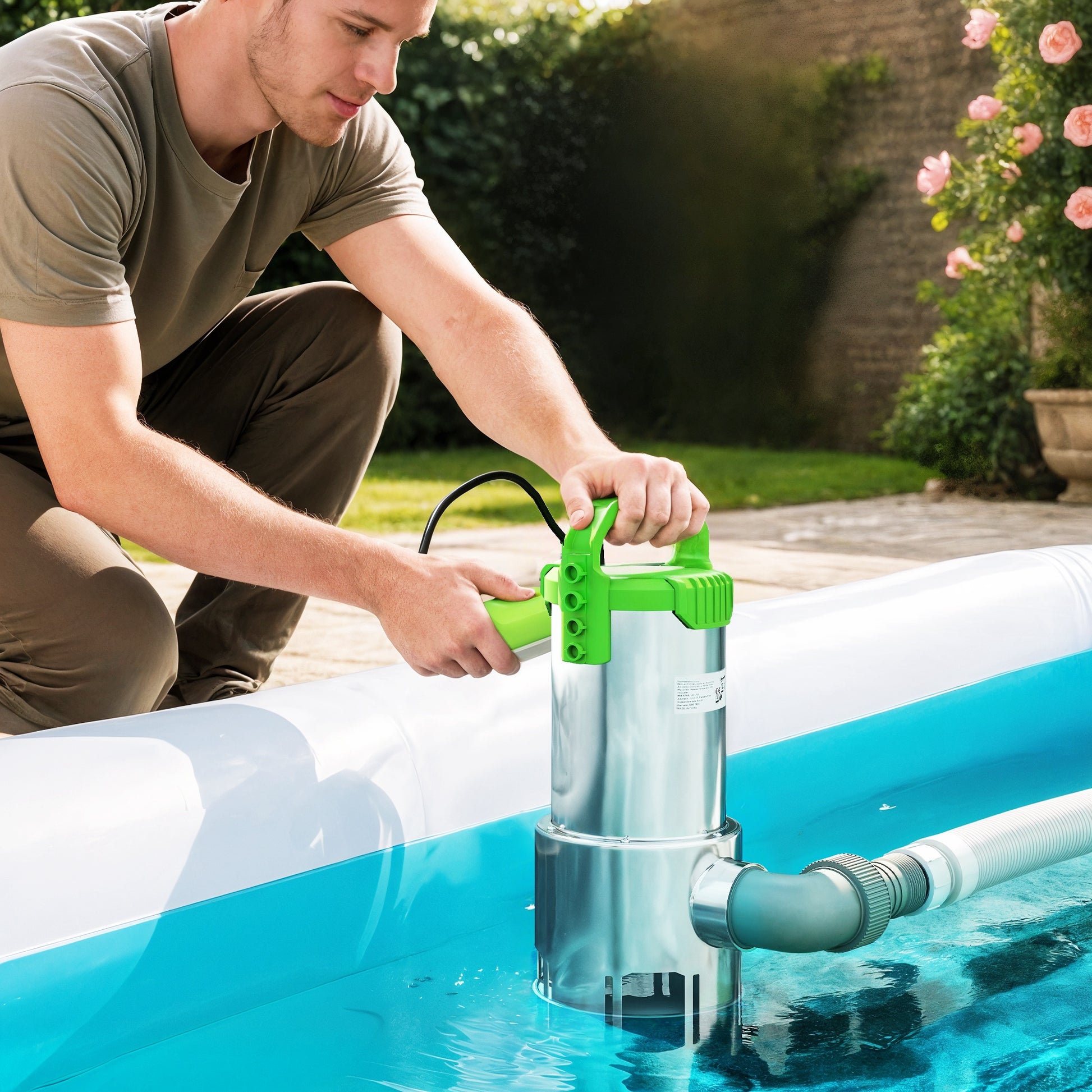 Outsunny Bomba de Aguas Sucias 1100W Bomba Sumergible de Aguas Residuales con Capacidad de 18000 l/h Interruptor de Flotador y Conector Universal para Drenaje de Piscinas Estanques Bañeras