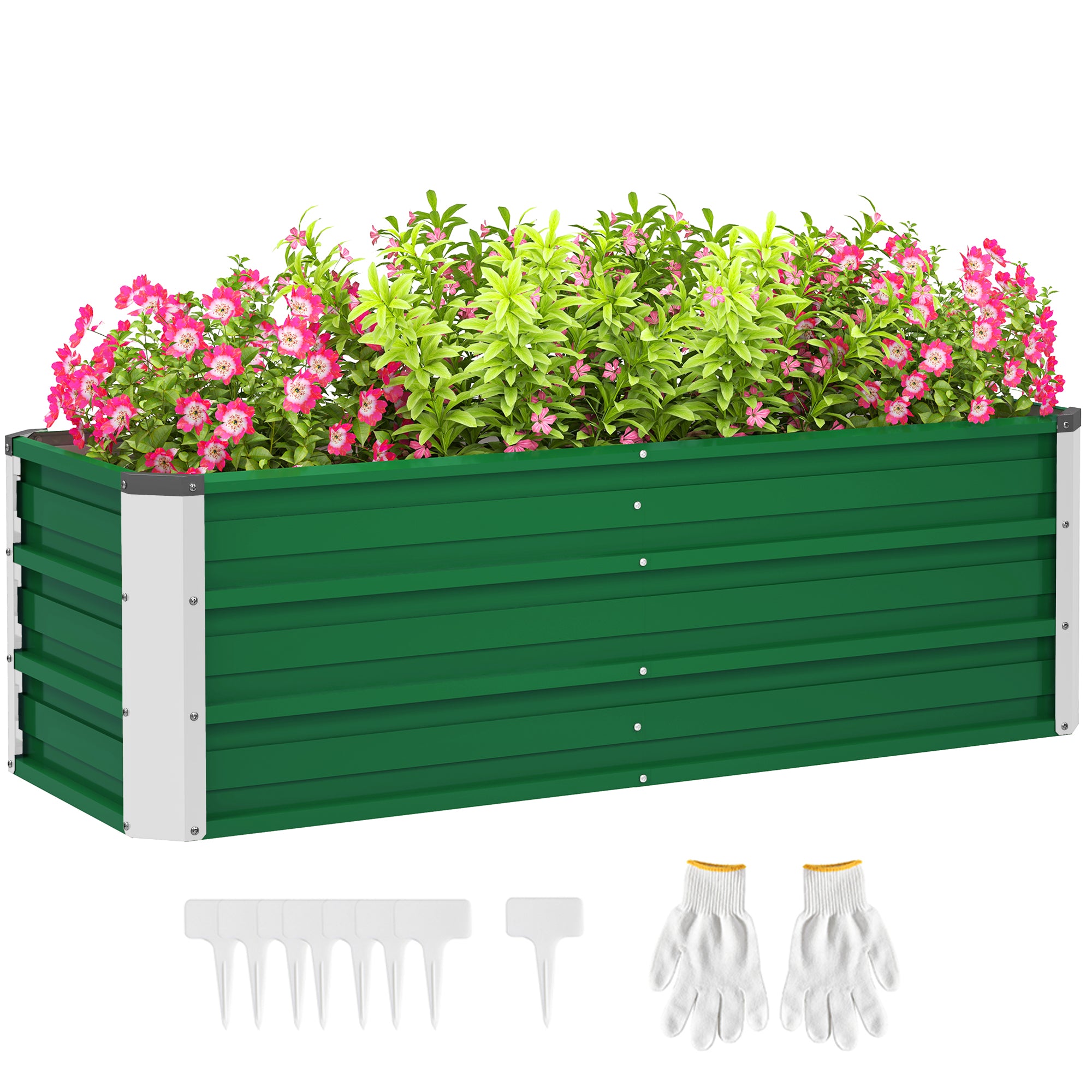 Outsunny Arriate de Jardín de Acero Incluye Guantes Huerto Urbano Jardinera Macetero Rectangular para Cultivos Plantas Flores para Terraza Balcón Exterior 125x47x40 cm Verde
