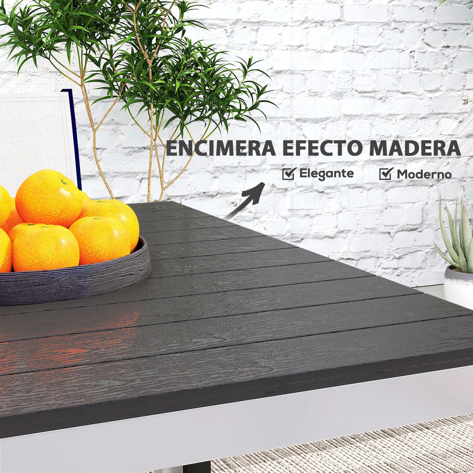 Outsunny Mesa de Comedor de Jardín Rectangular Mesa de Terraza Exterior 120x90x72 cm con Estructura de Aluminio Imitación Madera y Encimera de Listones Carga 50 kg para Patio Balcón Negro