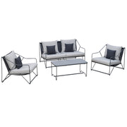 Outsunny Conjunto de Muebles de Jardín 4 Piezas Set de 1 Mesa 2 Sillones 1 Sofá con Cojines Decorativos para Terraza Patio Exterior Gris
