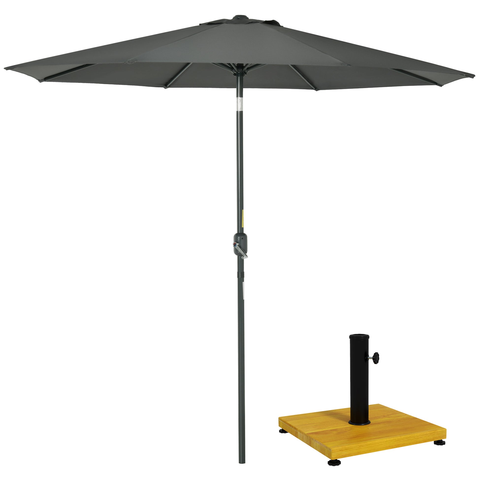 Outsunny Conjunto de Sombrilla Incluye 1 Sombrilla de Jardín de Aluminio Ø264x253 cm y 1 Base Cuadrada Relleno de Cemento Peso 25 kg Gris y Natural