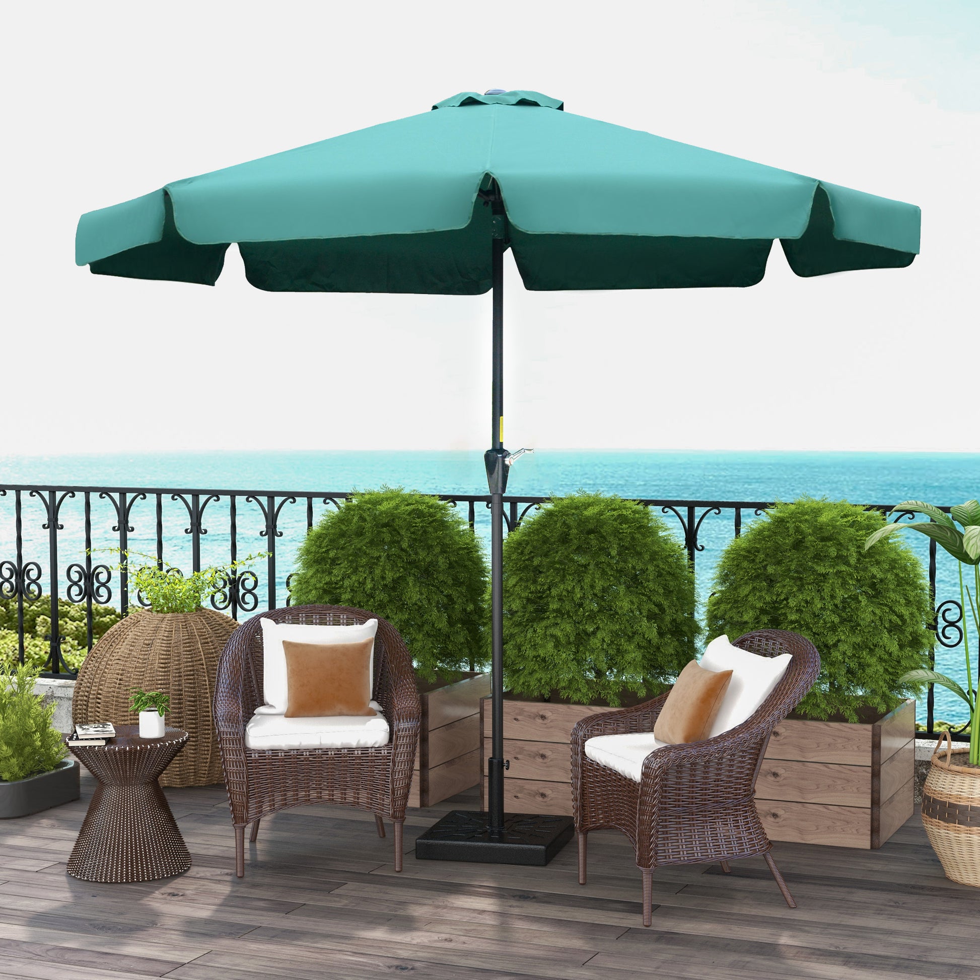 Outsunny Conjunto de Sombrilla Incluye 1 Sombrilla de Jardín de Aluminio Ø266x250 cm y 1 Base de Sombrilla de Resina Peso 15 kg 47x47x32 cm Verde y Bronce