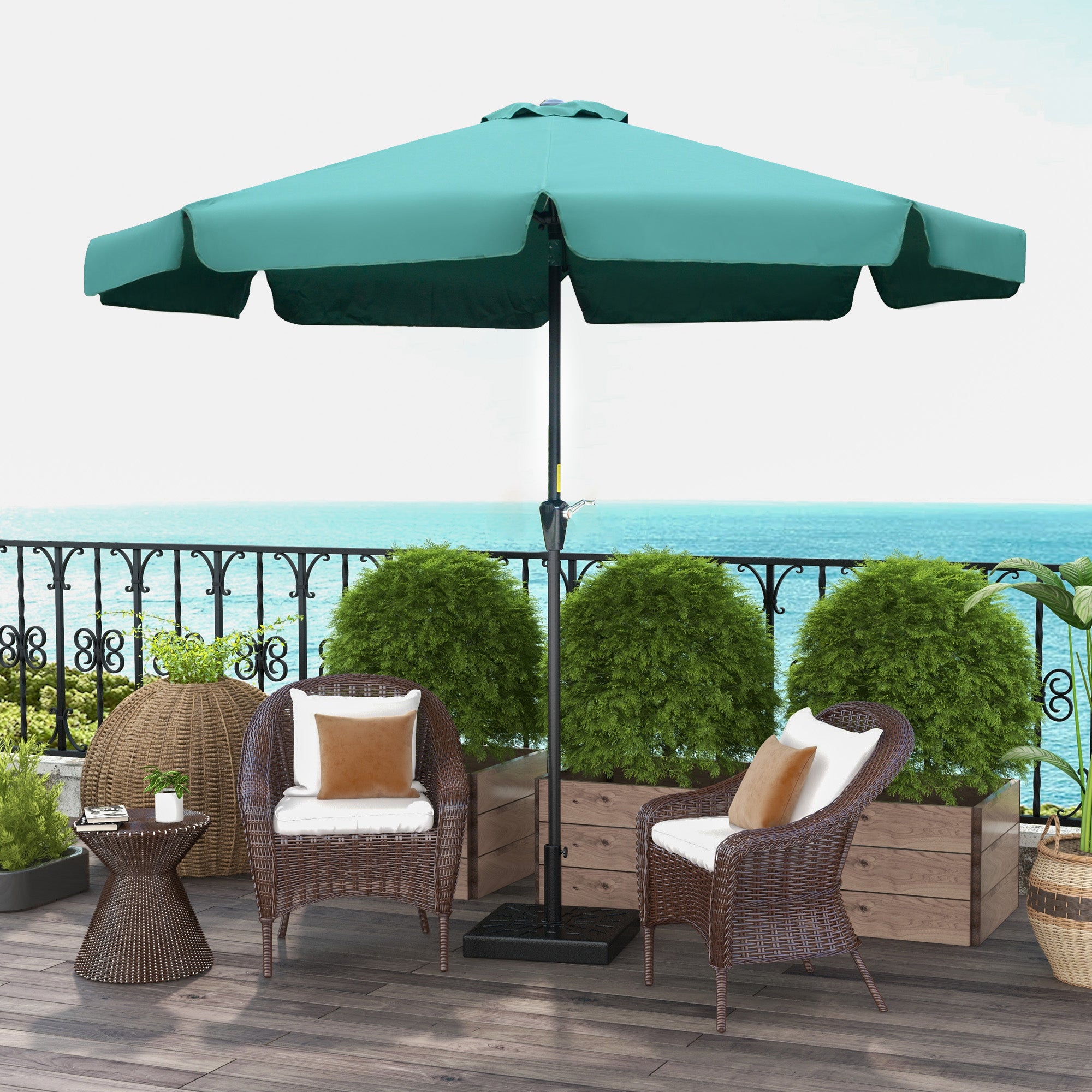 Outsunny Conjunto de Sombrilla Incluye 1 Sombrilla de Jardín de Aluminio Ø266x250 cm y 1 Base de Sombrilla de Resina Peso 15 kg 47x47x32 cm Verde y Bronce