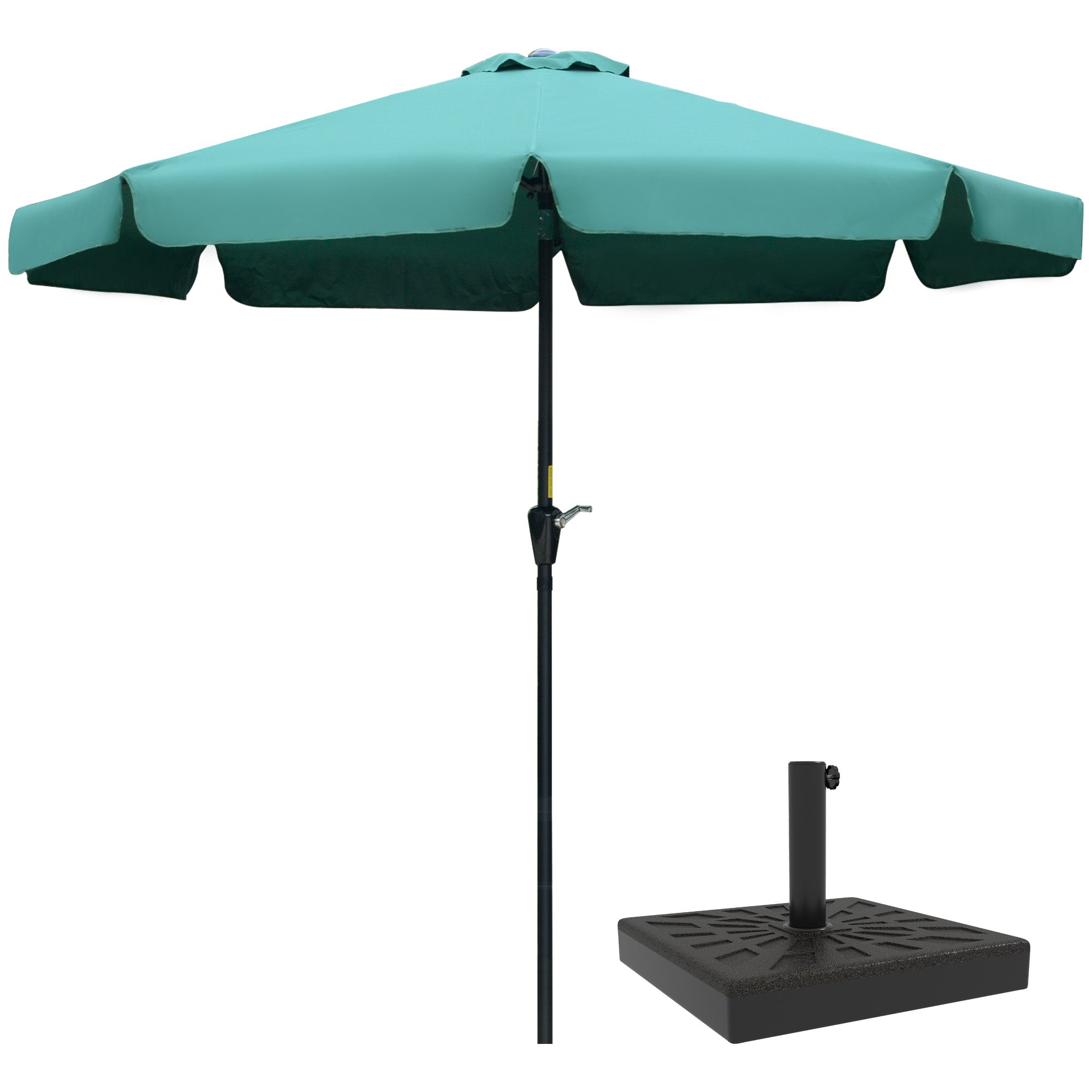 Outsunny Conjunto de Sombrilla Incluye 1 Sombrilla de Jardín de Aluminio Ø266x250 cm y 1 Base de Sombrilla de Resina Peso 15 kg 47x47x32 cm Verde y Bronce
