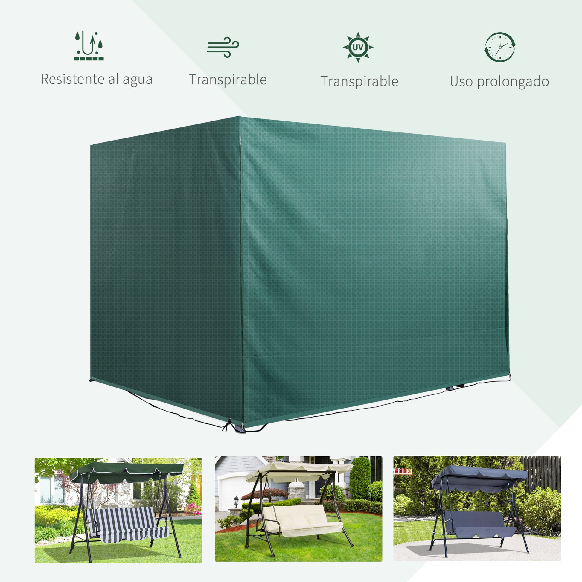 Outsunny Funda Balancín Jardín Funda Columpio Jardín Exterior Cubierta de Columpio con Cremallera Impermeable 215x155x150 cm Verde