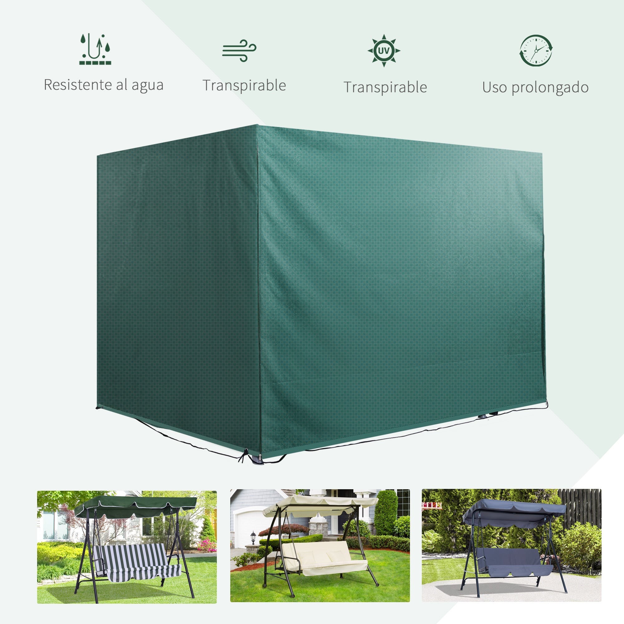 Outsunny Funda Balancín Jardín Funda Columpio Jardín Exterior Cubierta de Columpio con Cremallera Impermeable 215x155x150 cm Verde