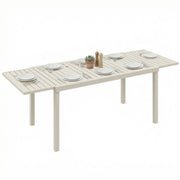 Outsunny Mesa de Jardín Extensible 150/225x85x75 cm, Mesa de Comedor Exterior Extensible Rectangular de Aluminio, con Tablero de Listones para 6-8 Personas, para Patio, Terraza, Blanco