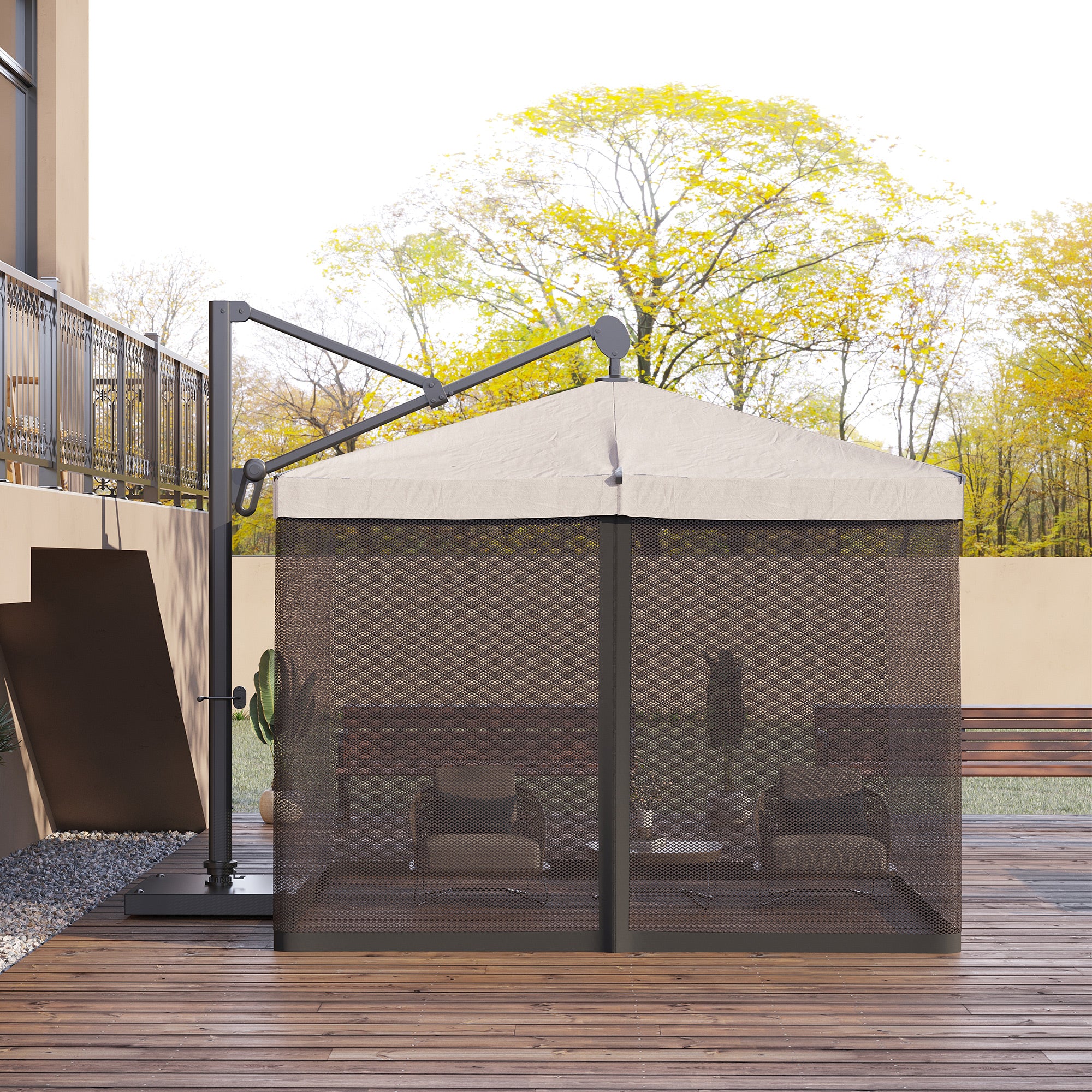 Outsunny Mosquitera para Sombrilla Mosquitera para Aire Libre para Paraguas 300x300x240 cm Red para Sombrilla de Malla de Patio con Cremallera Negro