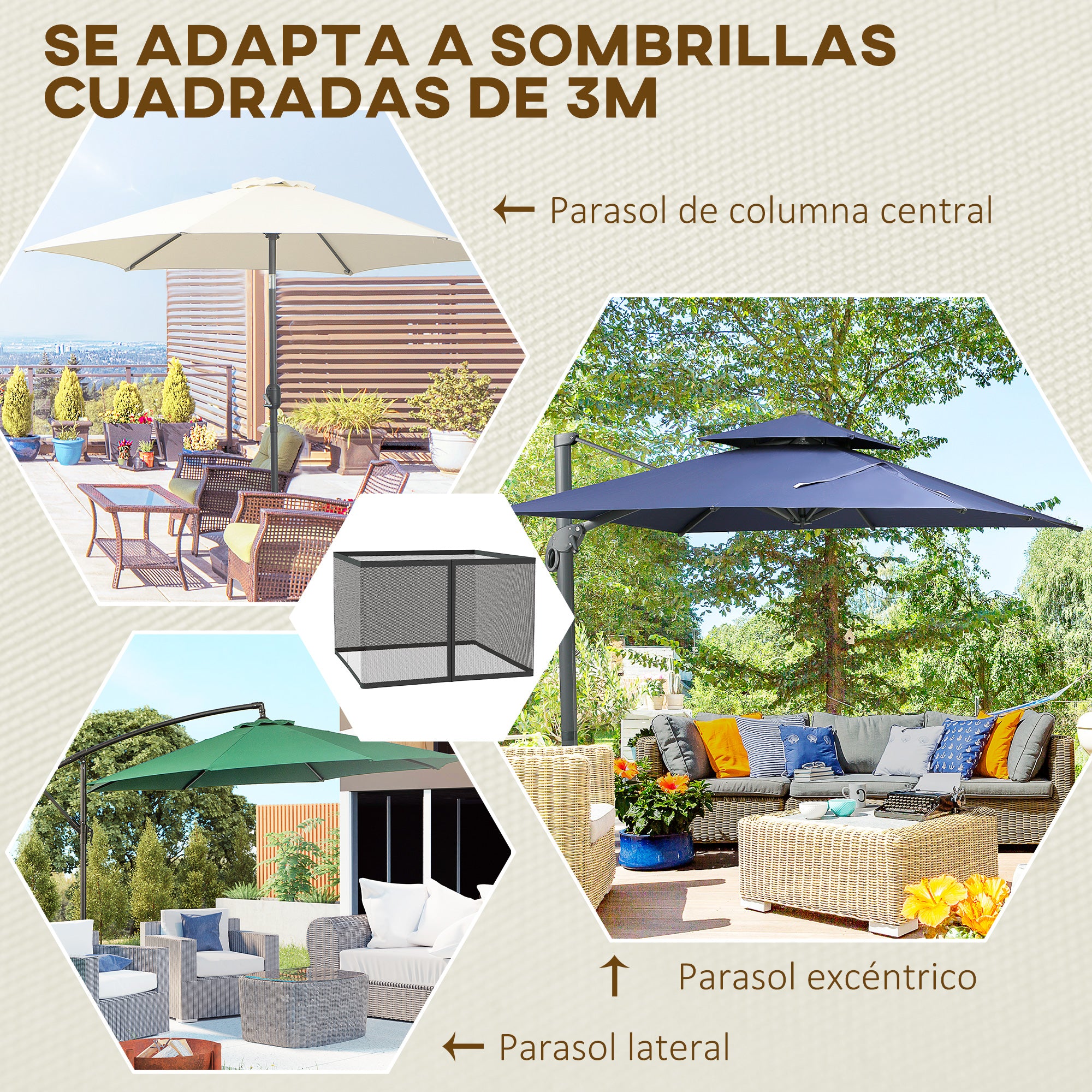 Outsunny Mosquitera para Sombrilla Mosquitera para Aire Libre para Paraguas 300x300x240 cm Red para Sombrilla de Malla de Patio con Cremallera Negro