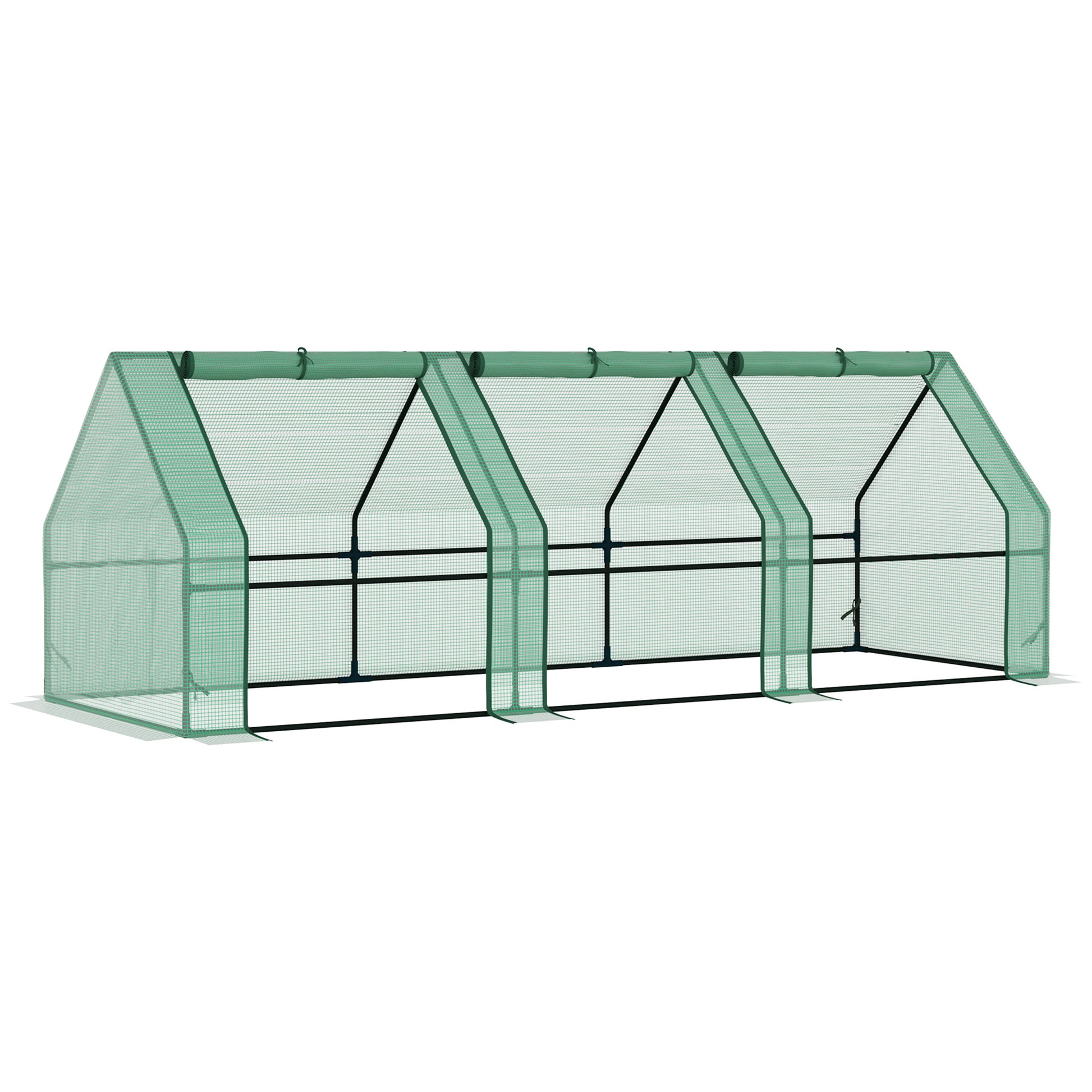 Outsunny Invernadero de Exterior Invernadero de Jardín 270x90x90 cm Tipo Caseta con 3 Ventanas Marco de Acero y Cubierta de PE 140g/㎡ para Cultivo Plantas Flores Tomates Verde