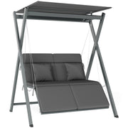 Outsunny Columpio de Jardín Exterior de 2 Plazas Balancín de Jardín Exterior Convertible en Cama con Toldo Ajustable Protección UV30+ y Cojines Carga 220 kg 142x130x168 cm Gris Oscuro