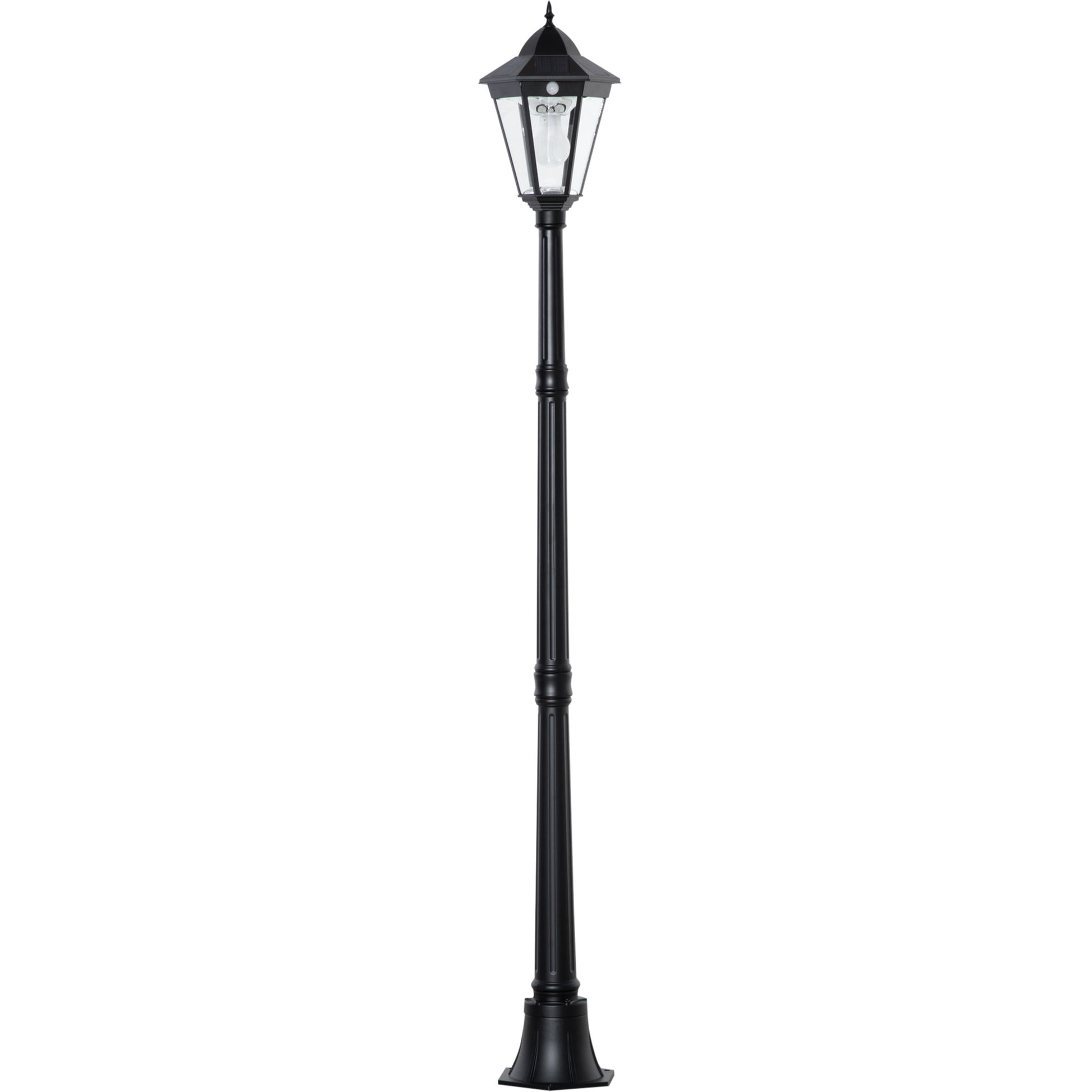 Outsunny Farola Solar Luz Solar de Exterior con Panel Solar Encendido y Apagado Automático Resistente a la Intemperie Marco de Aluminio IP44 para Terraza Patio 22x22x194 cm Negro