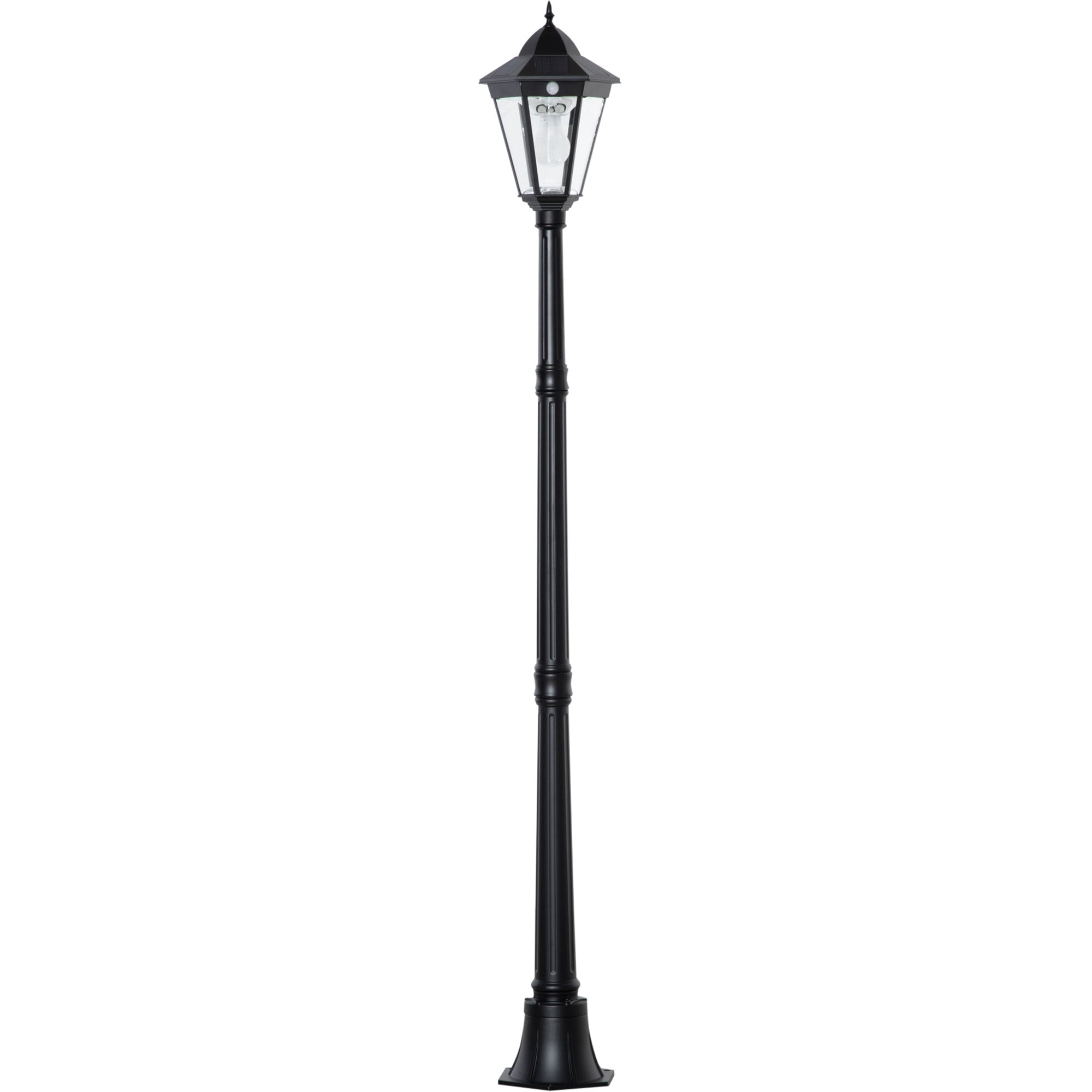 Outsunny Farola Solar Luz Solar de Exterior con Panel Solar Encendido y Apagado Automático Resistente a la Intemperie Marco de Aluminio IP44 para Terraza Patio 22x22x194 cm Negro