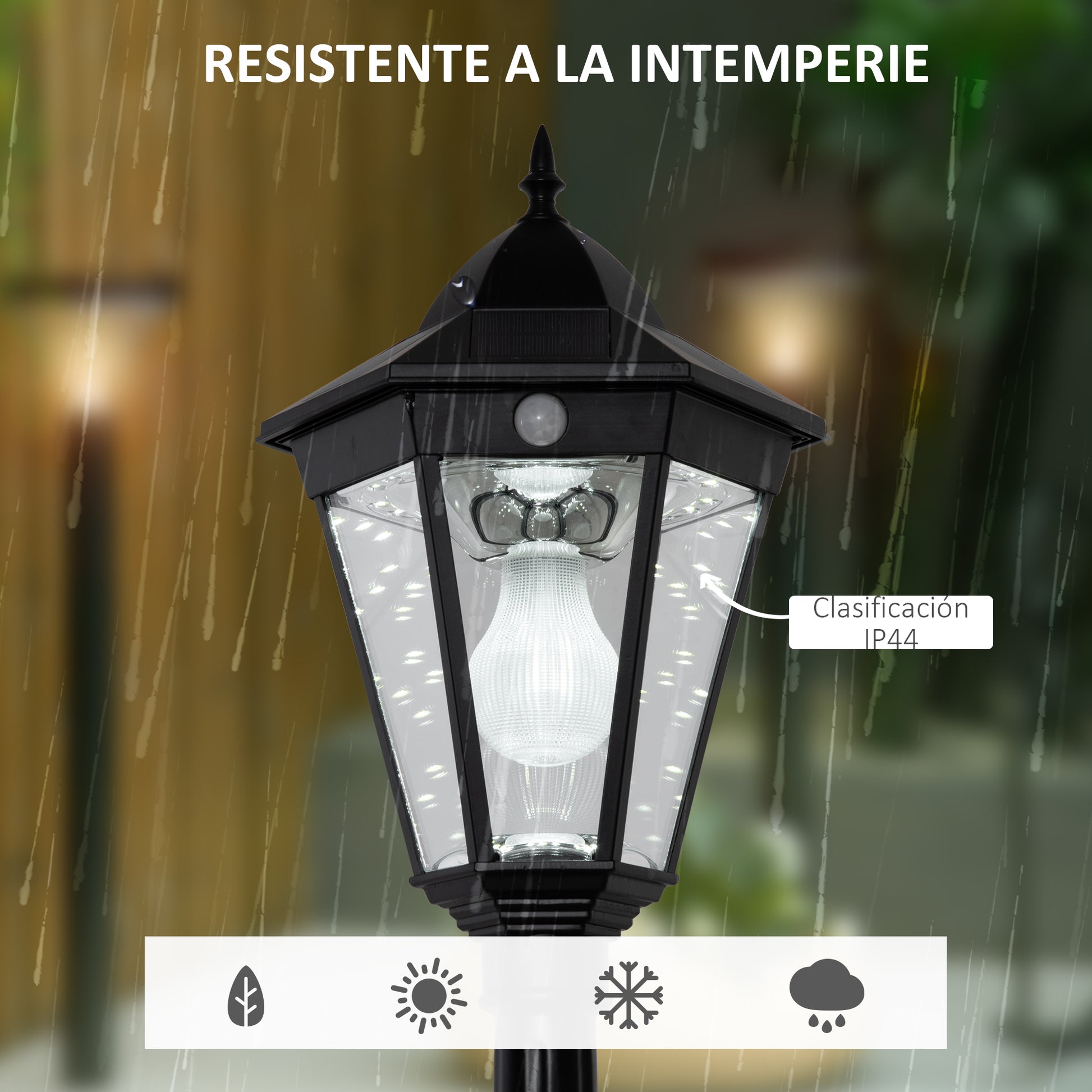 Outsunny Farola Solar Luz Solar de Exterior con Panel Solar Encendido y Apagado Automático Resistente a la Intemperie Marco de Aluminio IP44 para Terraza Patio 22x22x194 cm Negro