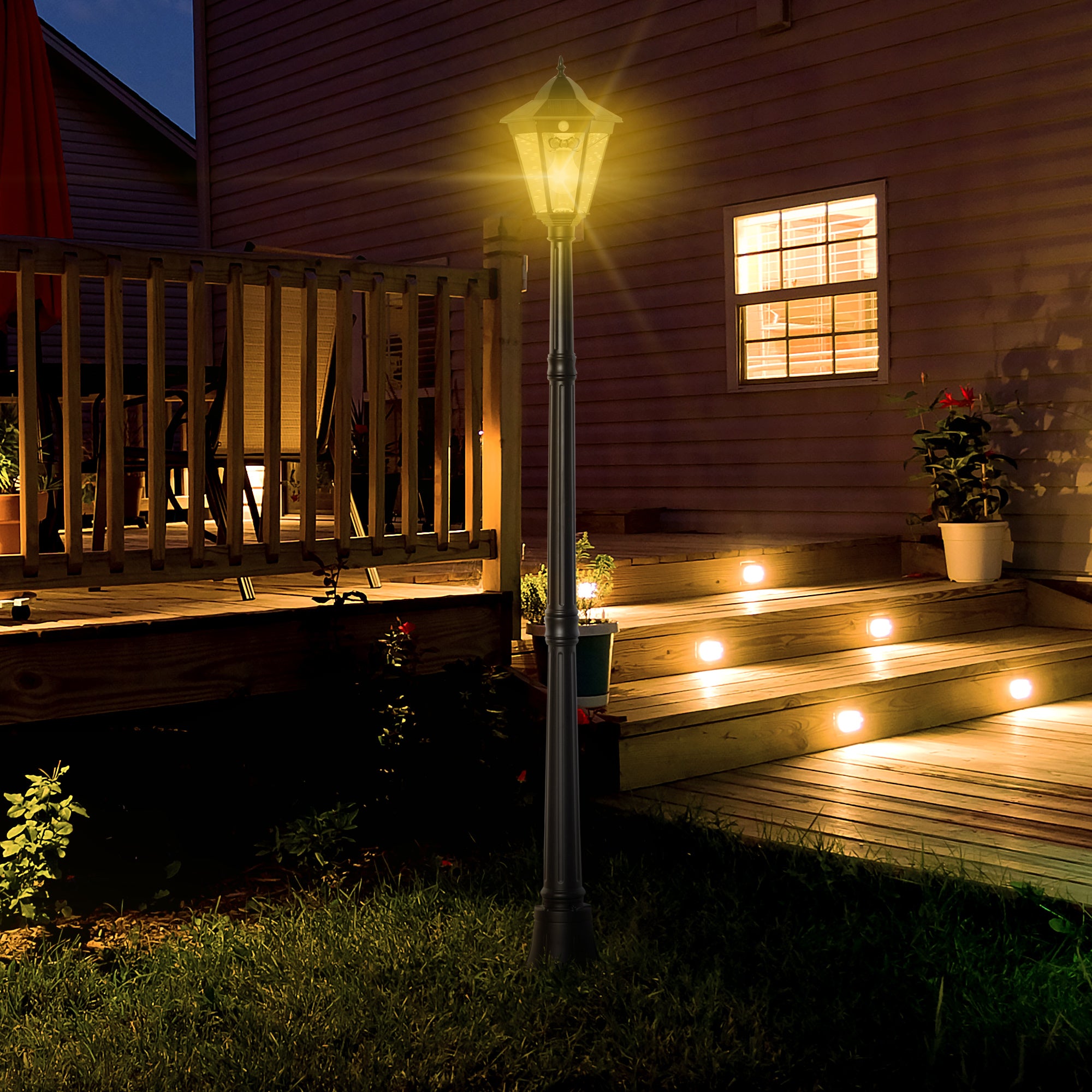 Outsunny Farola Solar Luz Solar de Exterior con Panel Solar Encendido y Apagado Automático Resistente a la Intemperie Marco de Aluminio IP44 para Terraza Patio 22x22x194 cm Negro