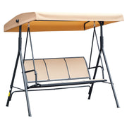 Outsunny Columpio de Jardín Exterior de 3 Plazas con Toldo Reclinable, Balancín de Jardín Exterior con Respaldo Transpirable y Marco de Acero, para Terraza Balcón, 175x118x159 cm, Beige