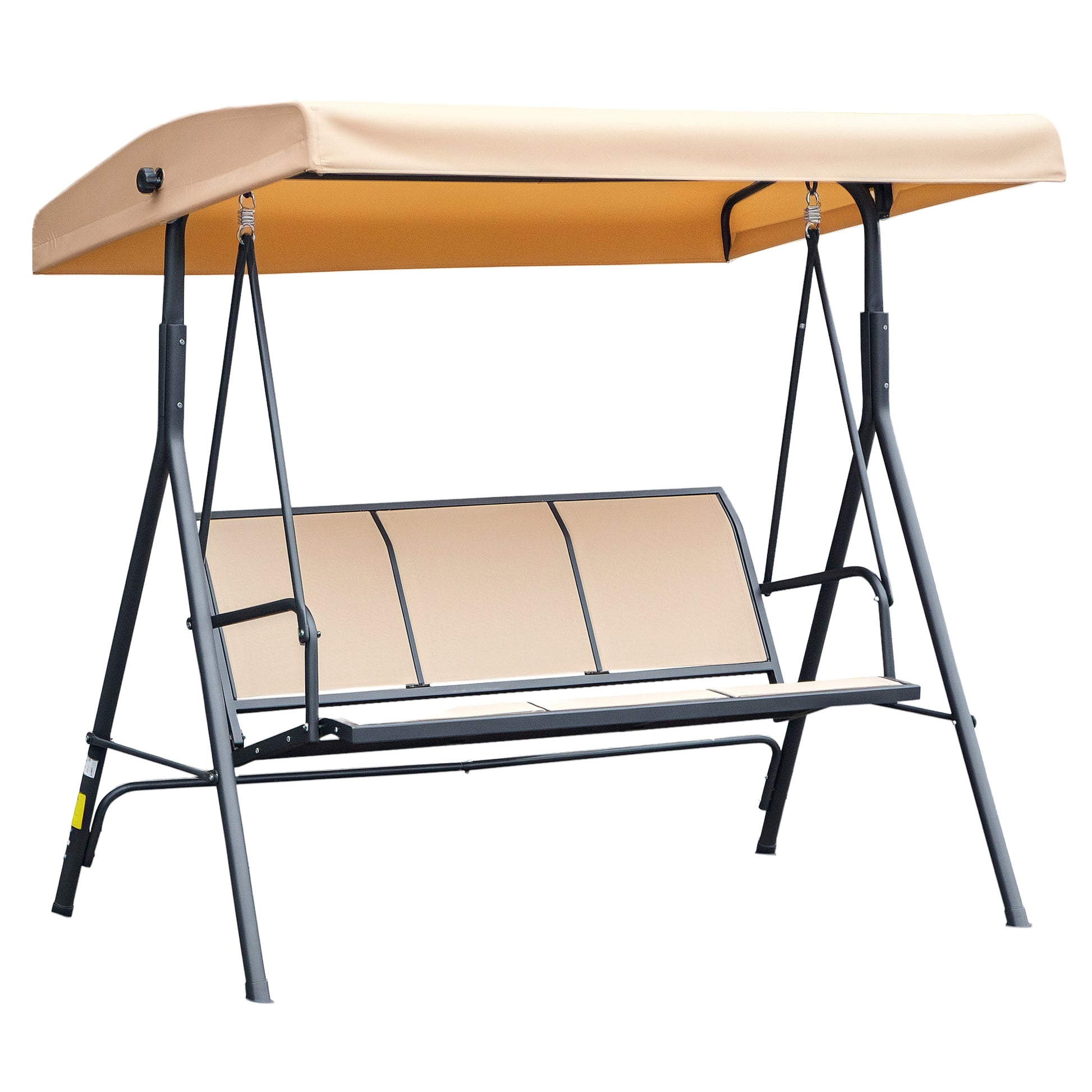 Outsunny Columpio de Jardín Exterior de 3 Plazas con Toldo Reclinable, Balancín de Jardín Exterior con Respaldo Transpirable y Marco de Acero, para Terraza Balcón, 175x118x159 cm, Beige