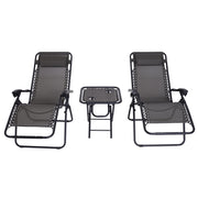 Outsunny Set de 2 Sillas de Gravedad Cero Plegables 90x65x110 cm y Mesa Auxiliar 50x50x50 cm con 2 Portavasos Sillas Reclinables con Reposacabezas para Jardín Terraza Gris