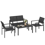 Outsunny Conjunto de Muebles de Jardín para 4 Personas, Sofá de Jardín de 4 Piezas con Sofá de 2 Plazas, 2 Sillones, Mesa de Centro, Estructura Metálica, Negro