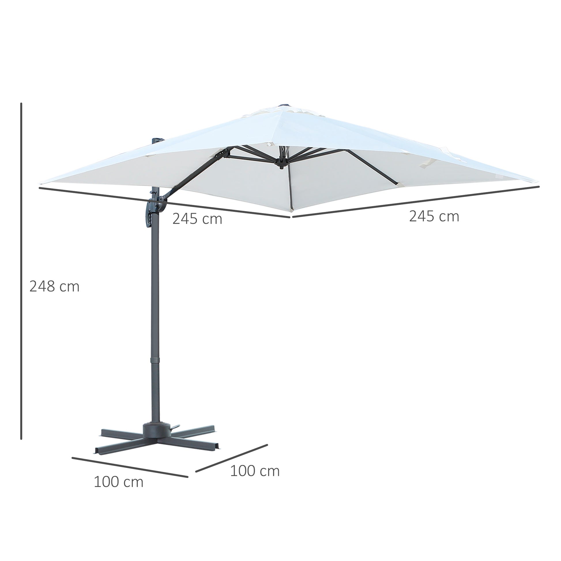 Outsunny Sombrilla de Aluminio Jardín 245x245x248 cm Parasol Excéntrico con Rotación 360° Inclinación de 5 Niveles con Manivela y Ventilación para Patio Terraza Beige