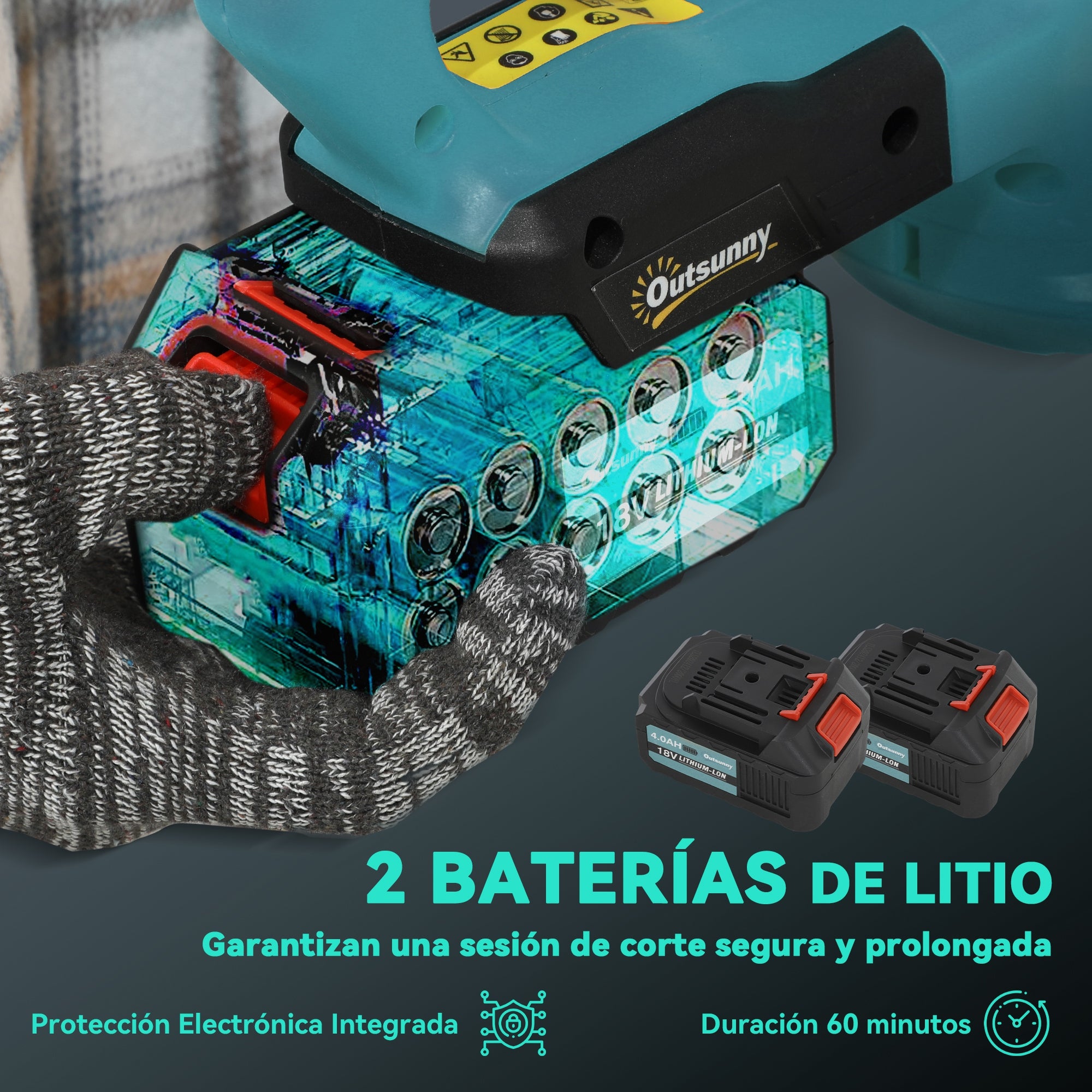 Outsunny Tijeras Cortasetos Eléctrico Cortasetos Batería 18V con 2 Baterías de 4000mAh, Longitud de Cuchilla de 51 cm, Motor sin Escobillas y Cargador para Setos Césped Azul