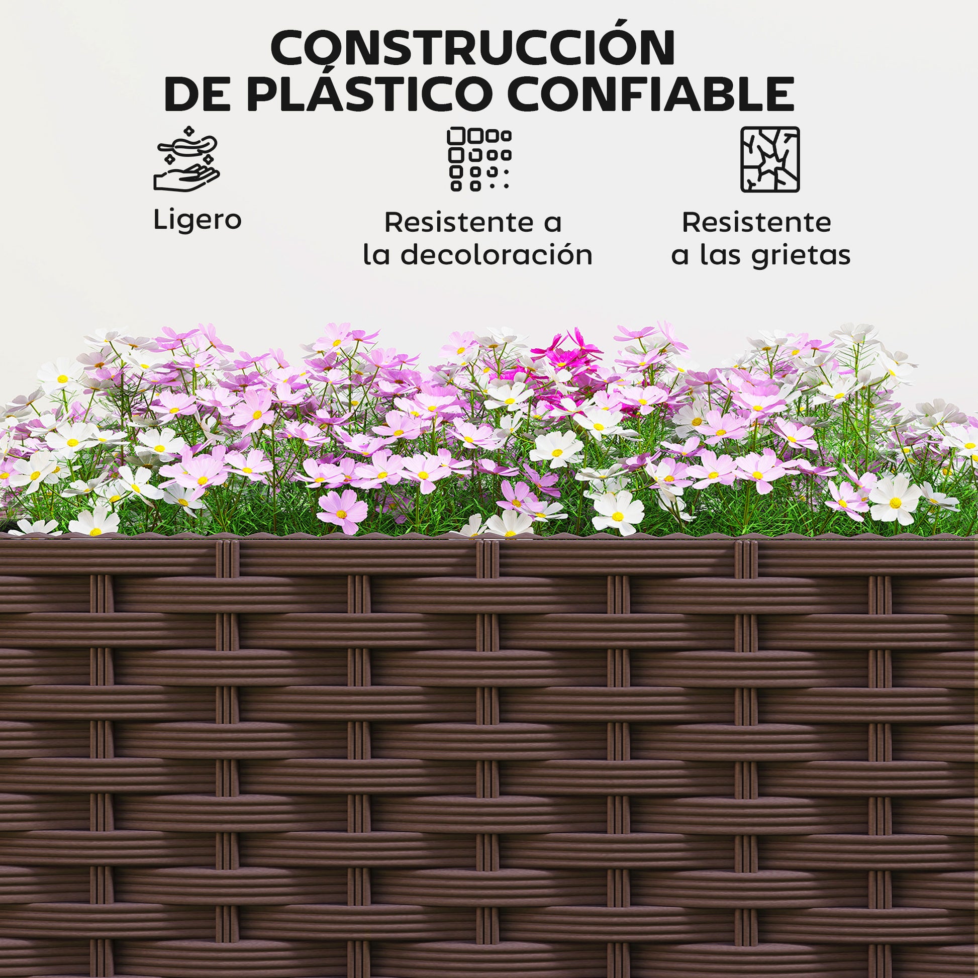 Outsunny Jardinera con Enrejado, Jardinera Exterior Grande con Ruedas para Plantas Trepadoras, con Ofricios de Drenaje y Tapones, Macetero Elevado para Jardín, Patio, Terraza, 120x40x192 cm, Marrón
