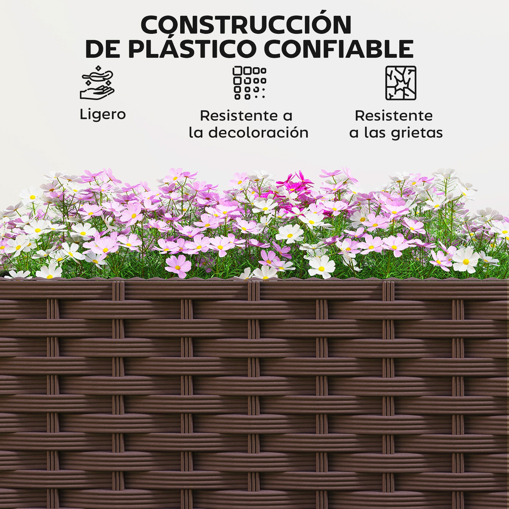 Outsunny Jardinera con Enrejado, Jardinera Exterior Grande con Ruedas para Plantas Trepadoras, con Ofricios de Drenaje y Tapones, Macetero Elevado para Jardín, Patio, Terraza, 120x40x192 cm, Marrón