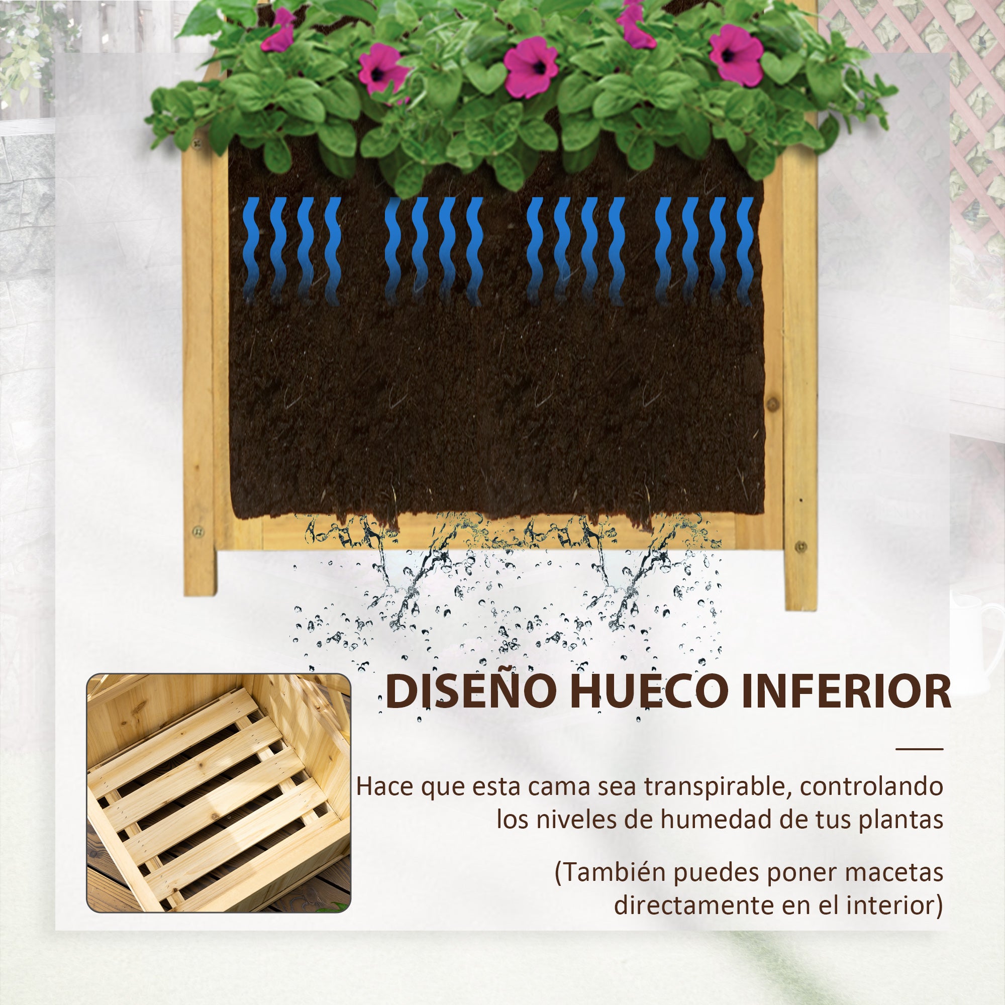 Outsunny Jardinera con Enrejado de Madera Macetero Exterior para Esquina Jardinera Elevada para Plantas Trepadoras en Patio Terraza 40x40x145 cm Natural
