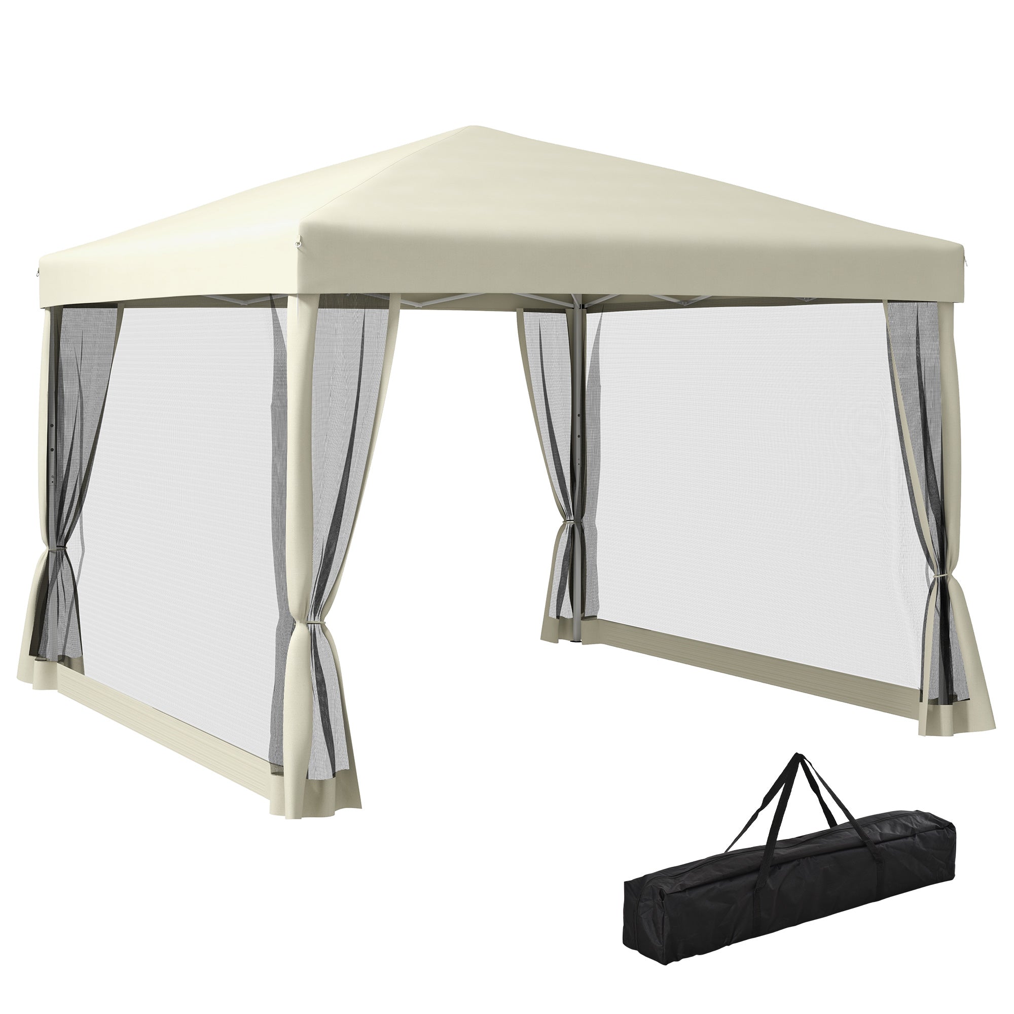 Outsunny Carpa Plegable 3x3 para Exterior Cenador Portátil de Jardín con Mosquiteras Bolsa de Transporte Marco de Acero y Tela Oxford Resistente para Fiestas Camping Beige