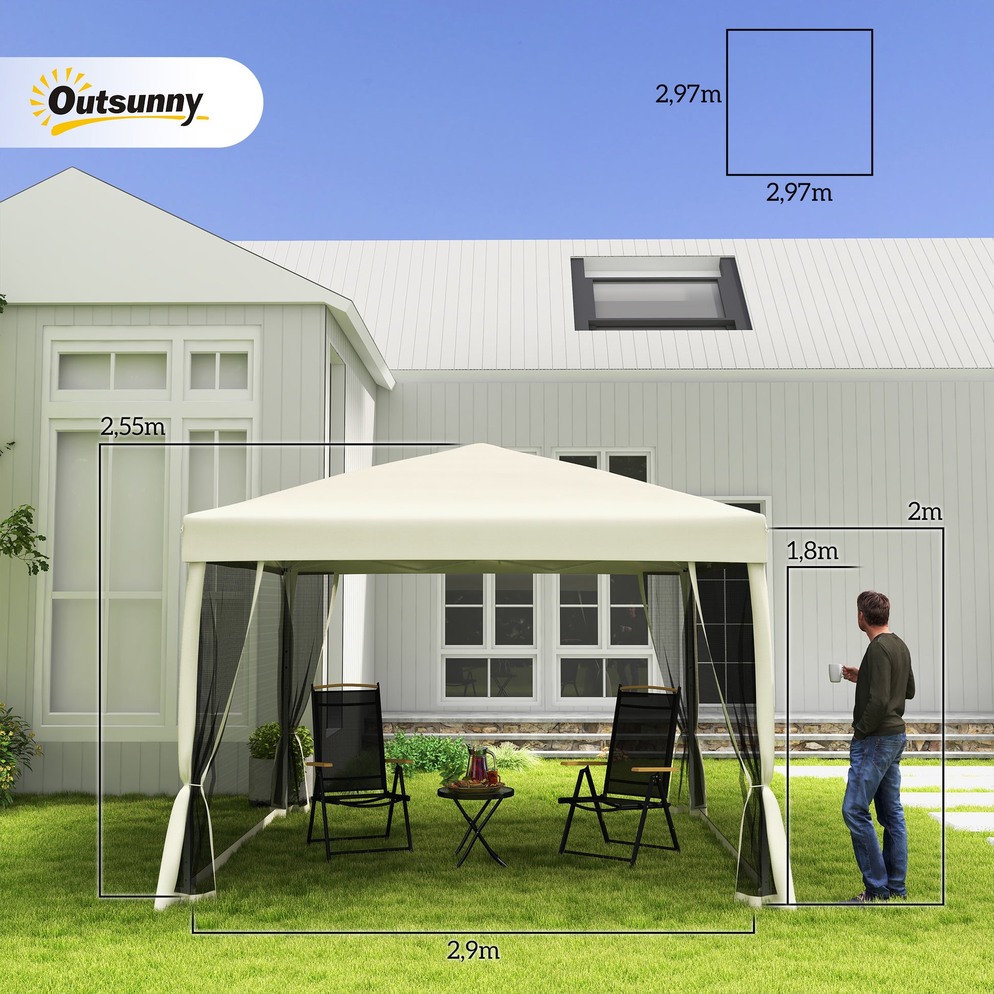 Outsunny Carpa Plegable 3x3 para Exterior Cenador Portátil de Jardín con Mosquiteras Bolsa de Transporte Marco de Acero y Tela Oxford Resistente para Fiestas Camping Beige
