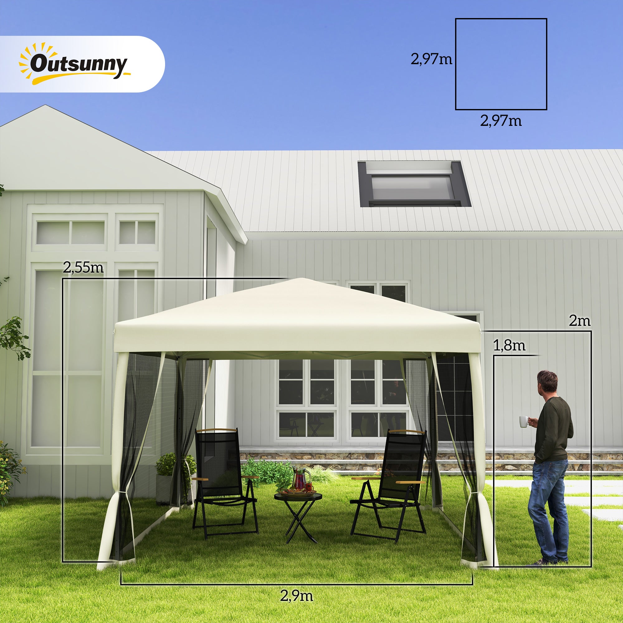 Outsunny Carpa Plegable 3x3 para Exterior Cenador Portátil de Jardín con Mosquiteras Bolsa de Transporte Marco de Acero y Tela Oxford Resistente para Fiestas Camping Beige