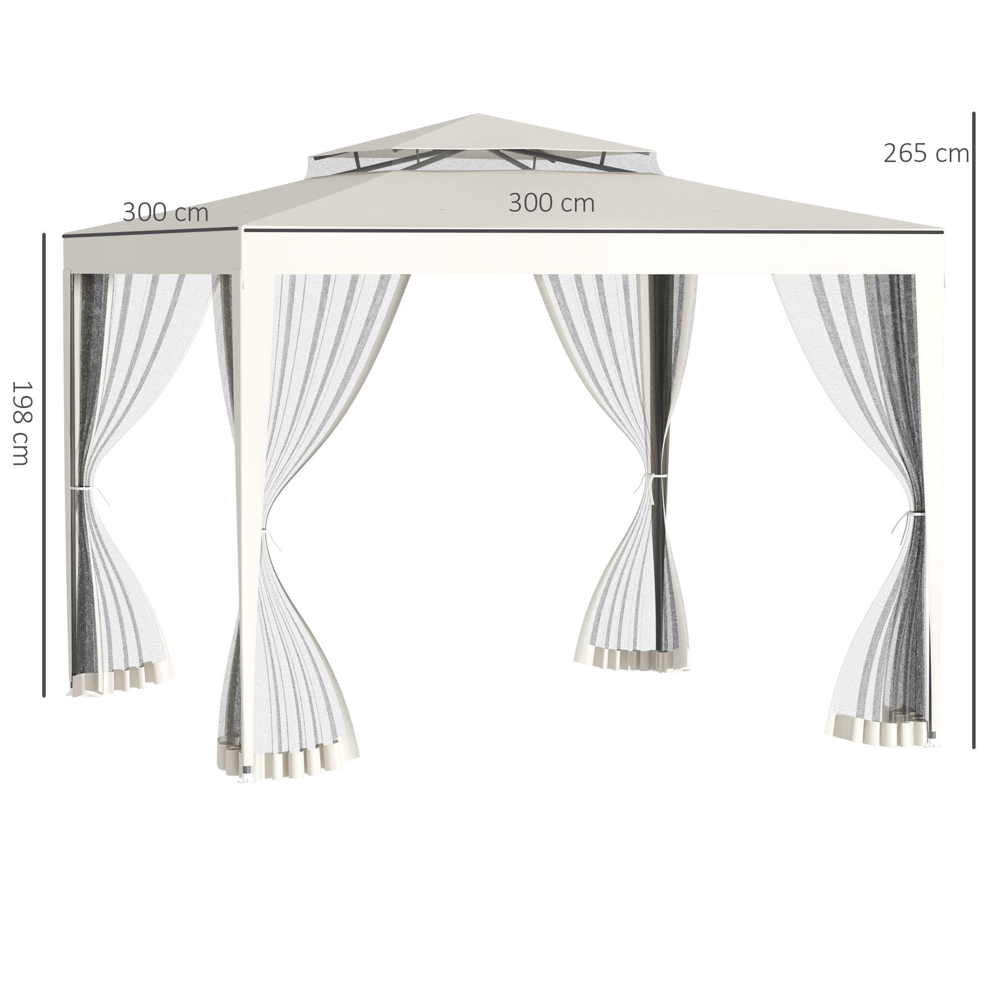 Outsunny Carpa de Jardín 3x3 m Cenador con 4 Mosquiteras Laterales con Cremallera Techo de Ventilación y 8 Orificios de Drenaje Gazebo para Terraza Patio Exterior Beige