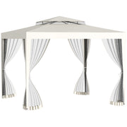 Outsunny Carpa de Jardín 3x3 m Cenador con 4 Mosquiteras Laterales con Cremallera Techo de Ventilación y 8 Orificios de Drenaje Gazebo para Terraza Patio Exterior Beige