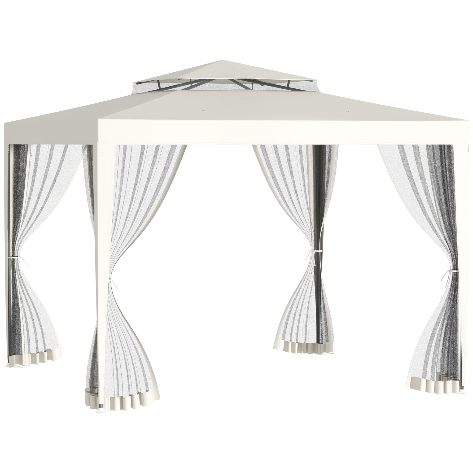 Outsunny Carpa de Jardín 3x3 m Cenador con 4 Mosquiteras Laterales con Cremallera Techo de Ventilación y 8 Orificios de Drenaje Gazebo para Terraza Patio Exterior Beige