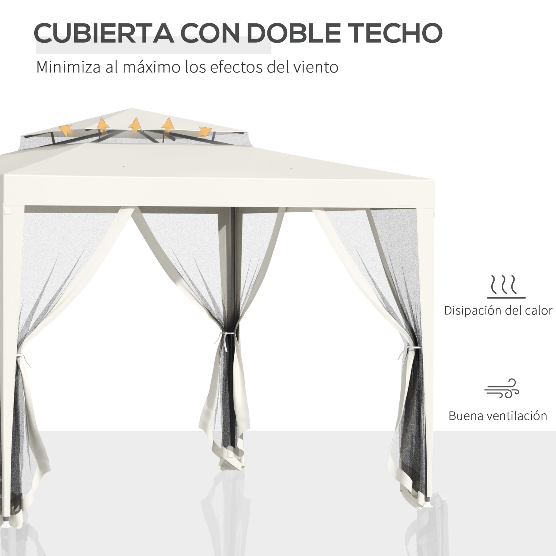 Outsunny Carpa de Jardín 3x3 m Cenador con 4 Mosquiteras Laterales con Cremallera Techo de Ventilación y 8 Orificios de Drenaje Gazebo para Terraza Patio Exterior Beige