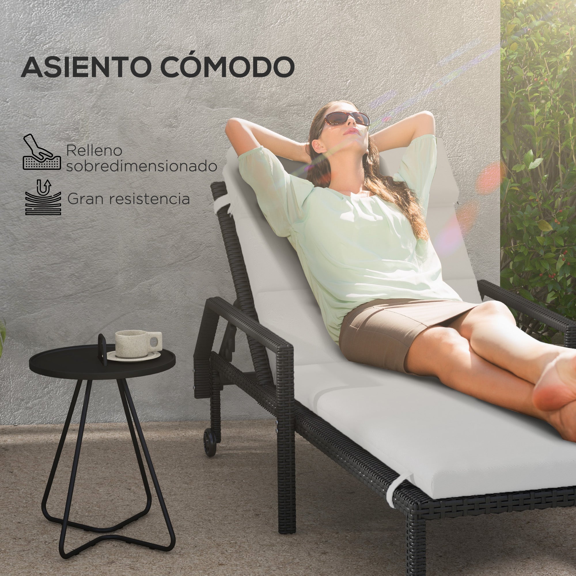 Outsunny Cojín para Tumbona 196x63x6 cm Colchoneta para Tumbona de Algodón con Tela Hidrófuga Cojín de Asiento y Respaldo para Jardín Terraza Balcón Gris Claro