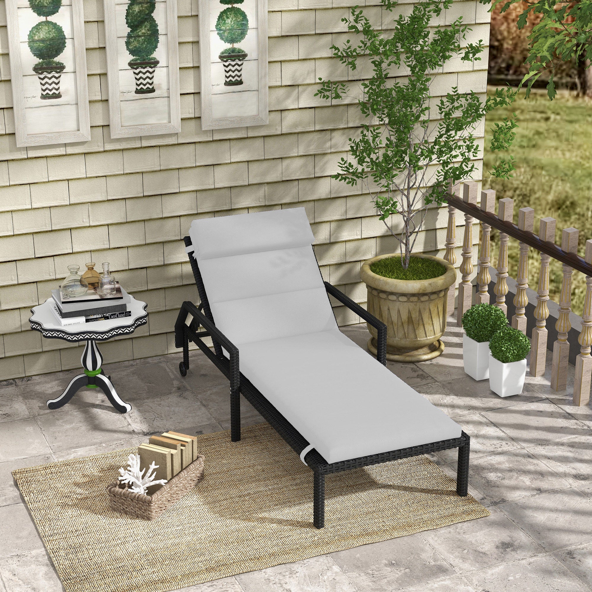 Outsunny Cojín para Tumbona 196x63x6 cm Colchoneta para Tumbona de Algodón con Tela Hidrófuga Cojín de Asiento y Respaldo para Jardín Terraza Balcón Gris Claro
