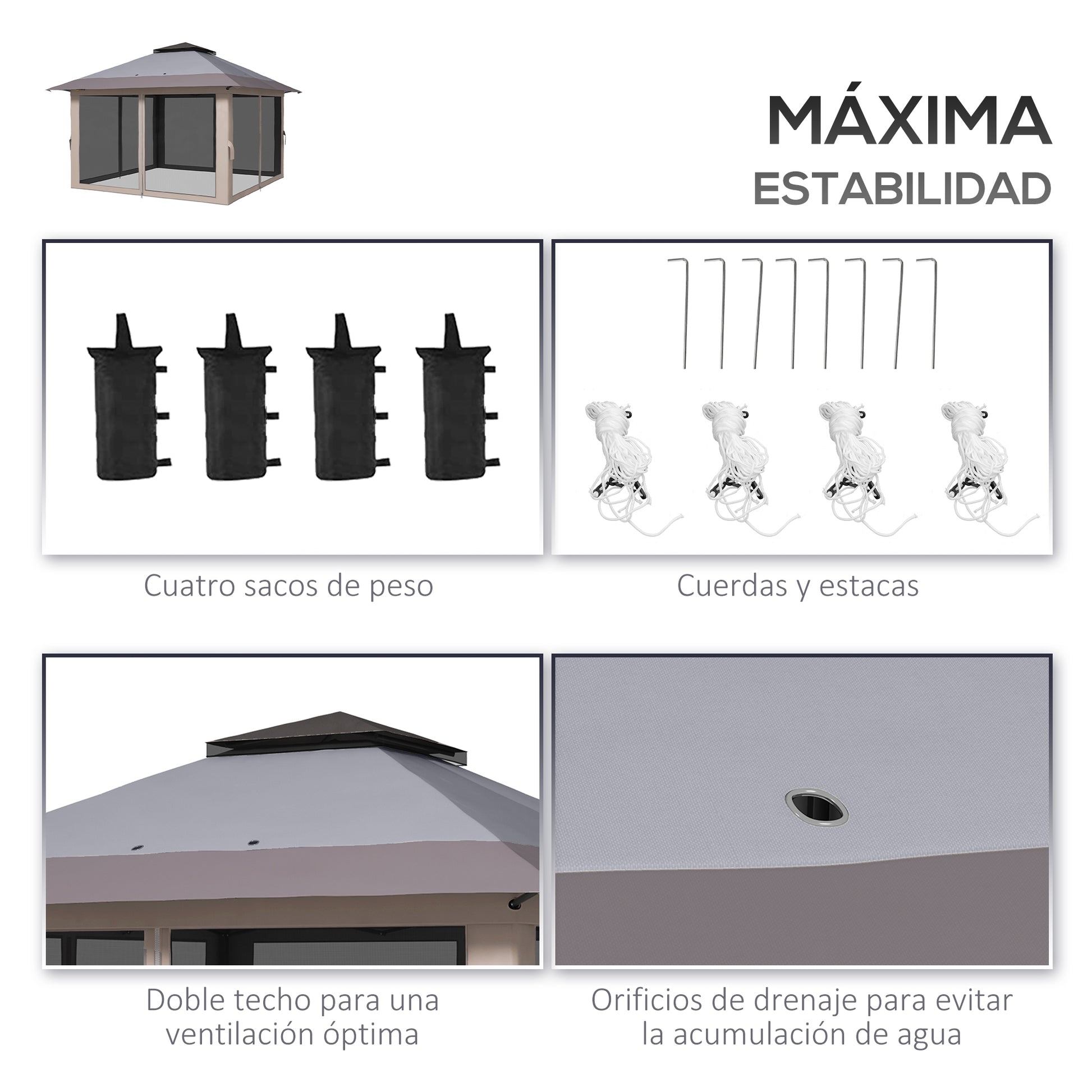 Outsunny Carpa Plegable Pop-up 4x4x2,8 m Cenador de Jardín con Paredes Altura Ajustable Anti-UV Impermeable Doble Techo Mosquiteras y Bolsa de Ruedas Gazebo para Exterior Fiestas Camping Gris Claro