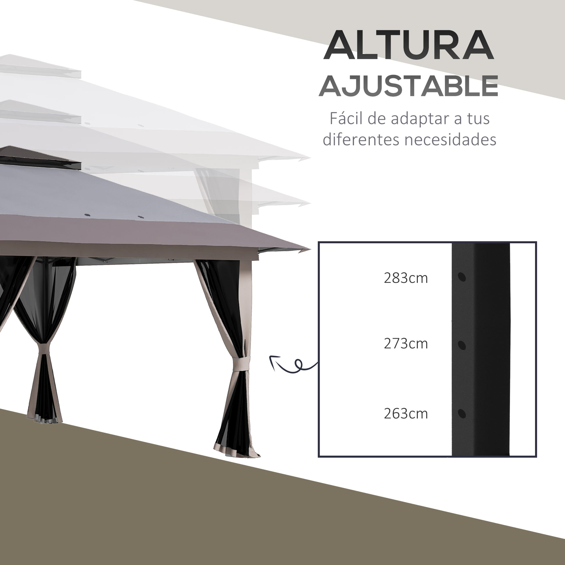 Outsunny Carpa Plegable Pop-up 4x4x2,8 m Cenador de Jardín con Paredes Altura Ajustable Anti-UV Impermeable Doble Techo Mosquiteras y Bolsa de Ruedas Gazebo para Exterior Fiestas Camping Gris Claro