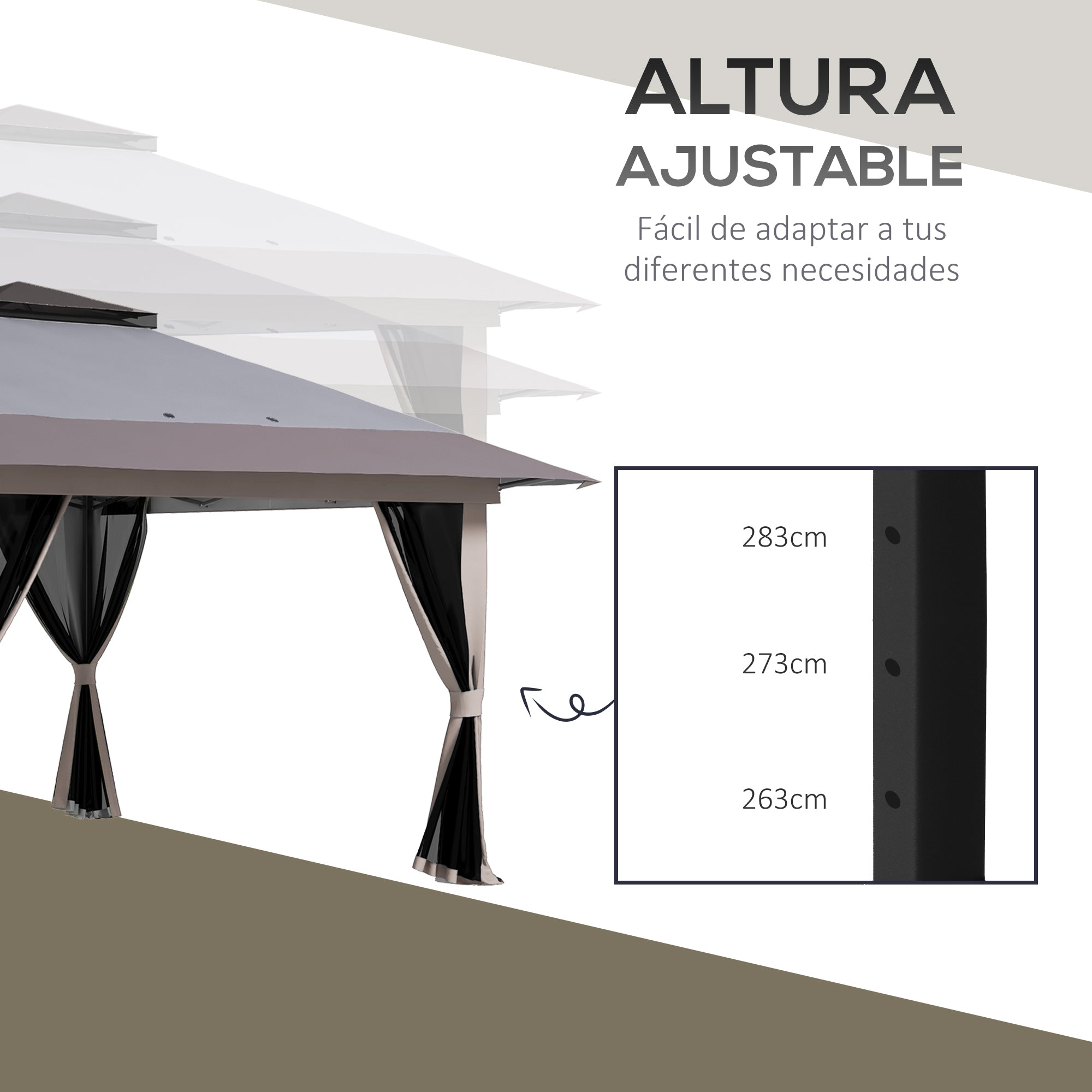 Outsunny Carpa Plegable Pop-up 4x4x2,8 m Cenador de Jardín con Paredes Altura Ajustable Anti-UV Impermeable Doble Techo Mosquiteras y Bolsa de Ruedas Gazebo para Exterior Fiestas Camping Gris Claro