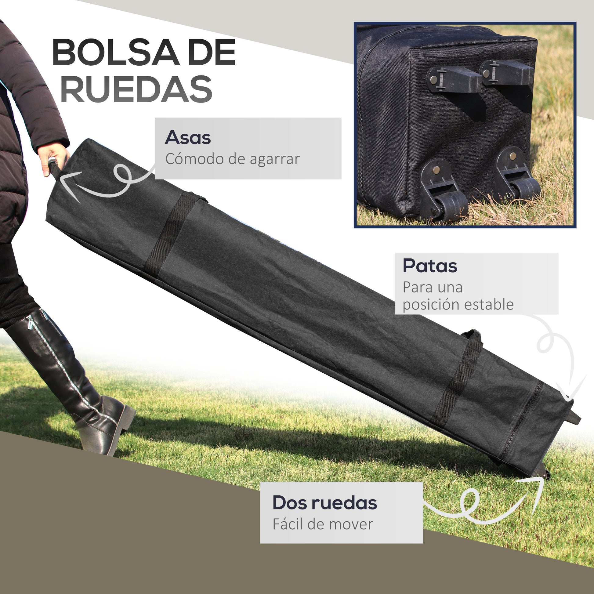 Outsunny Carpa Plegable Pop-up 4x4x2,8 m Cenador de Jardín con Paredes Altura Ajustable Anti-UV Impermeable Doble Techo Mosquiteras y Bolsa de Ruedas Gazebo para Exterior Fiestas Camping Gris Claro