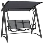 Outsunny Columpio de Jardín de 3 Plazas, Balancín de Jardín Exterior con Techo Ajustable, UPF50+, Asiento Transpirable y Marco de Metal, para Patio, Terraza, Carga 360 kg, 188x130x183 cm, Gris