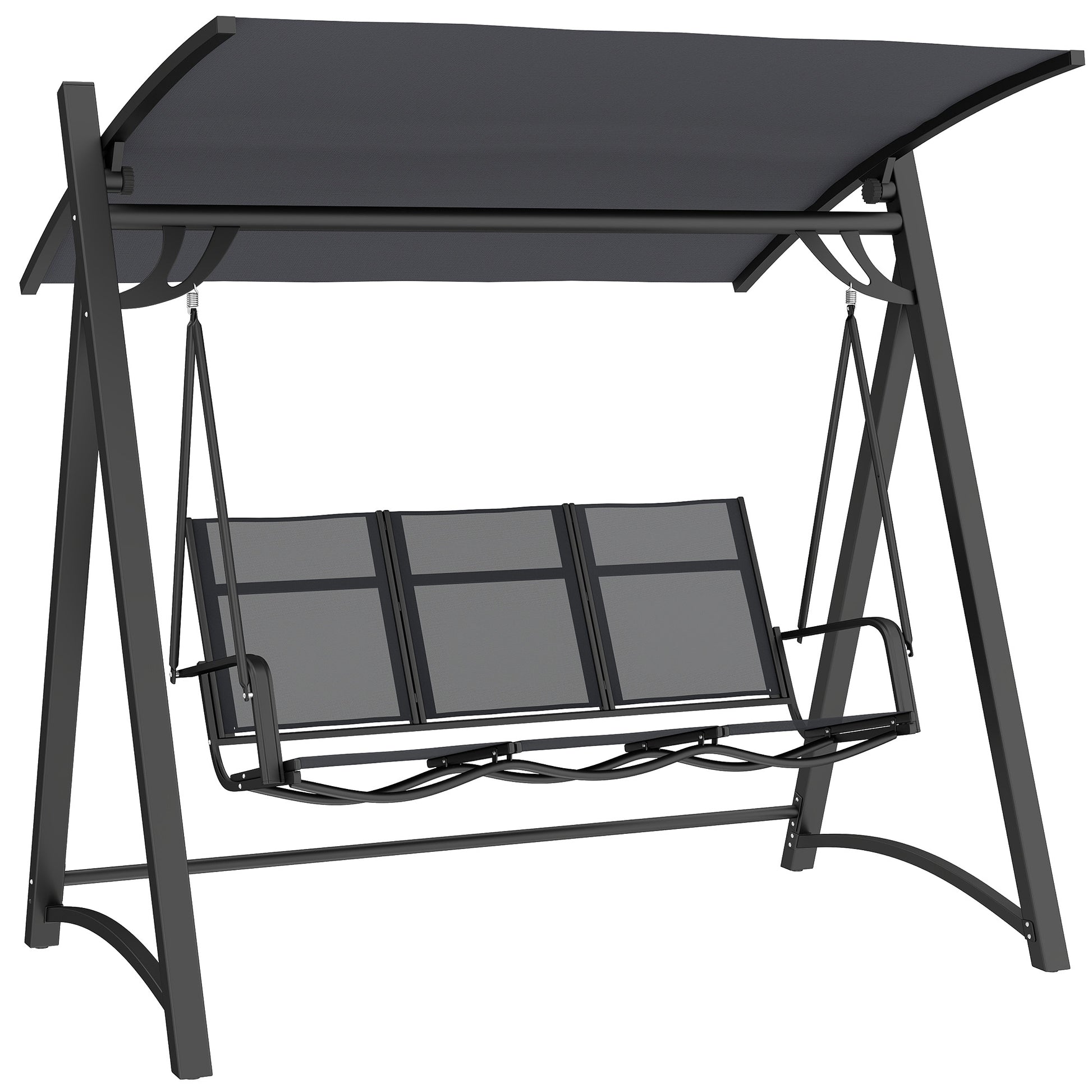 Outsunny Columpio de Jardín de 3 Plazas, Balancín de Jardín Exterior con Techo Ajustable, UPF50+, Asiento Transpirable y Marco de Metal, para Patio, Terraza, Carga 360 kg, 188x130x183 cm, Gris