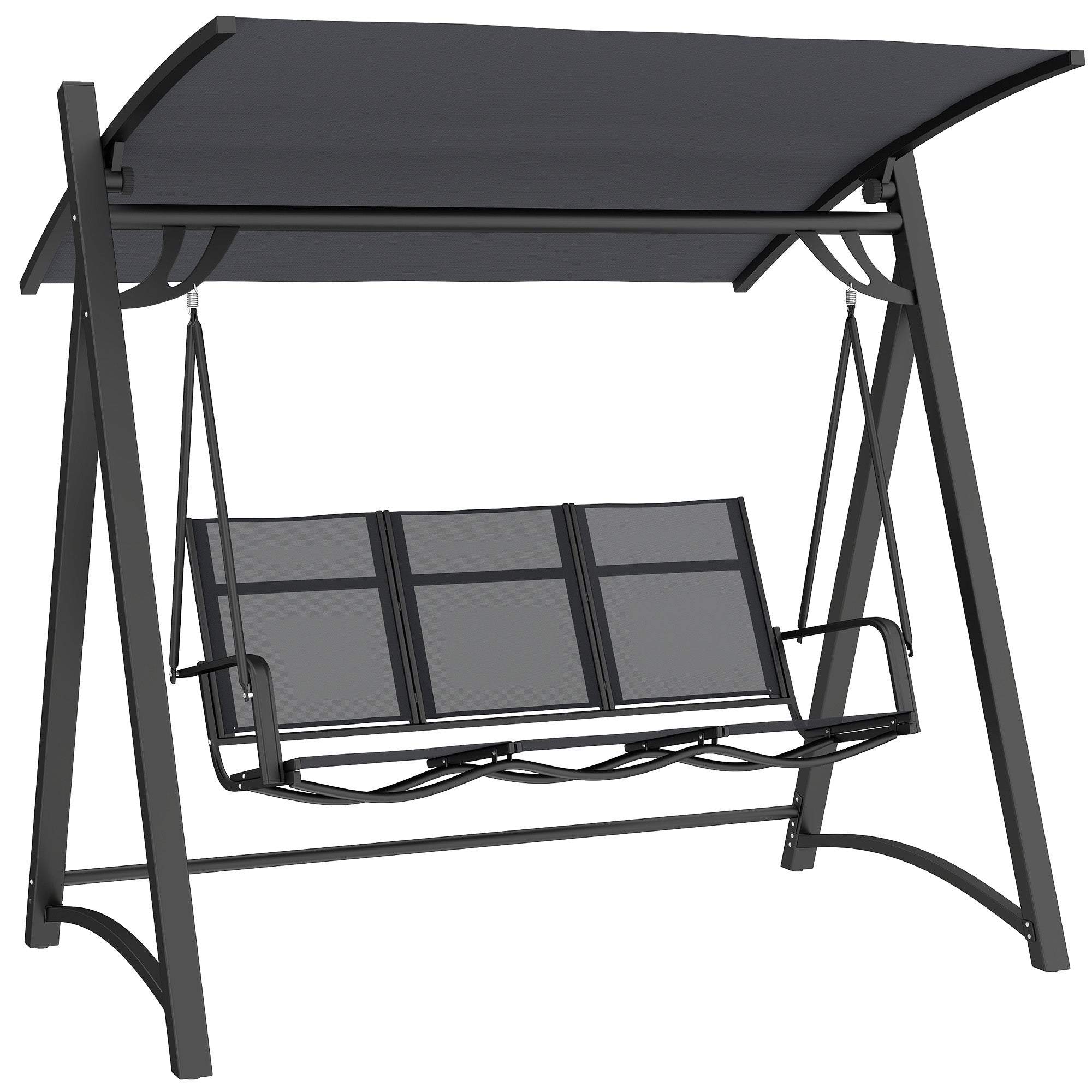 Outsunny Columpio de Jardín de 3 Plazas, Balancín de Jardín Exterior con Techo Ajustable, UPF50+, Asiento Transpirable y Marco de Metal, para Patio, Terraza, Carga 360 kg, 188x130x183 cm, Gris